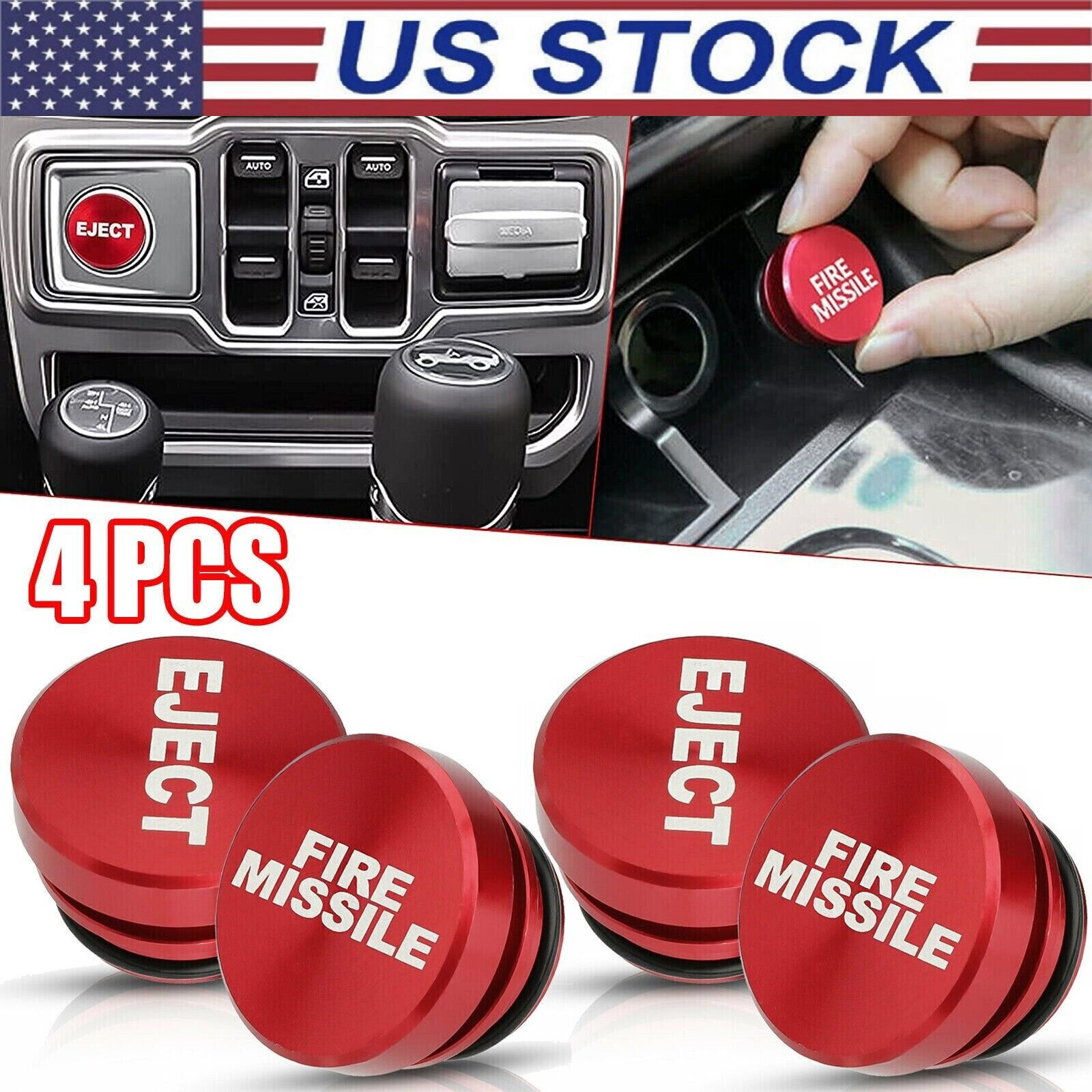 Universal Fire Missile Eject Button Car Cigarette Lighter Cover Accessories 4pcs