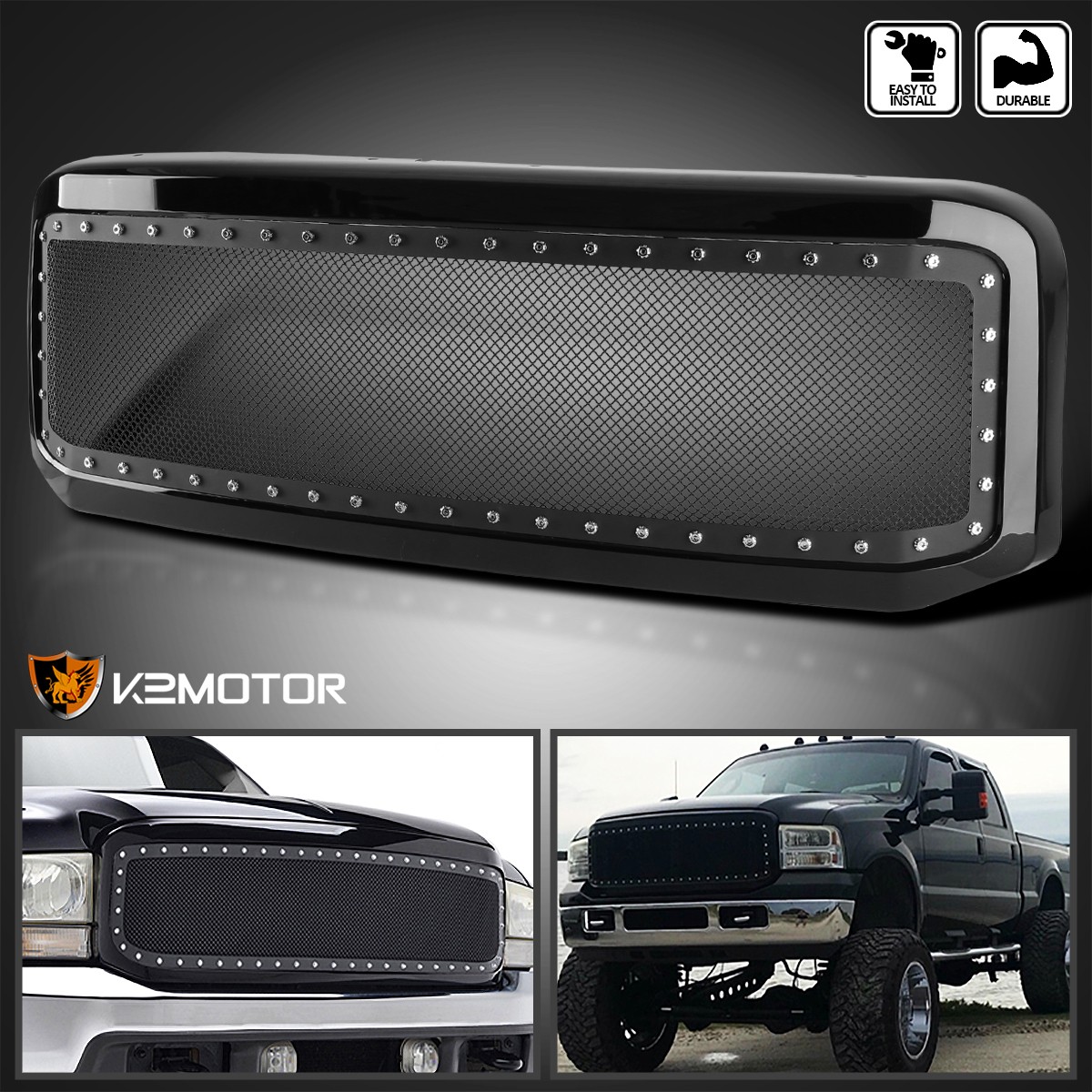 Fits 2005-2007 Ford F250 F350 SuperDuty Rivet Mesh Front Bumper Grille w/ Shell Fits 2005-2007 Ford F250 F350 SuperDuty Rivet Mesh Front Bumper Grille w/ Shell
