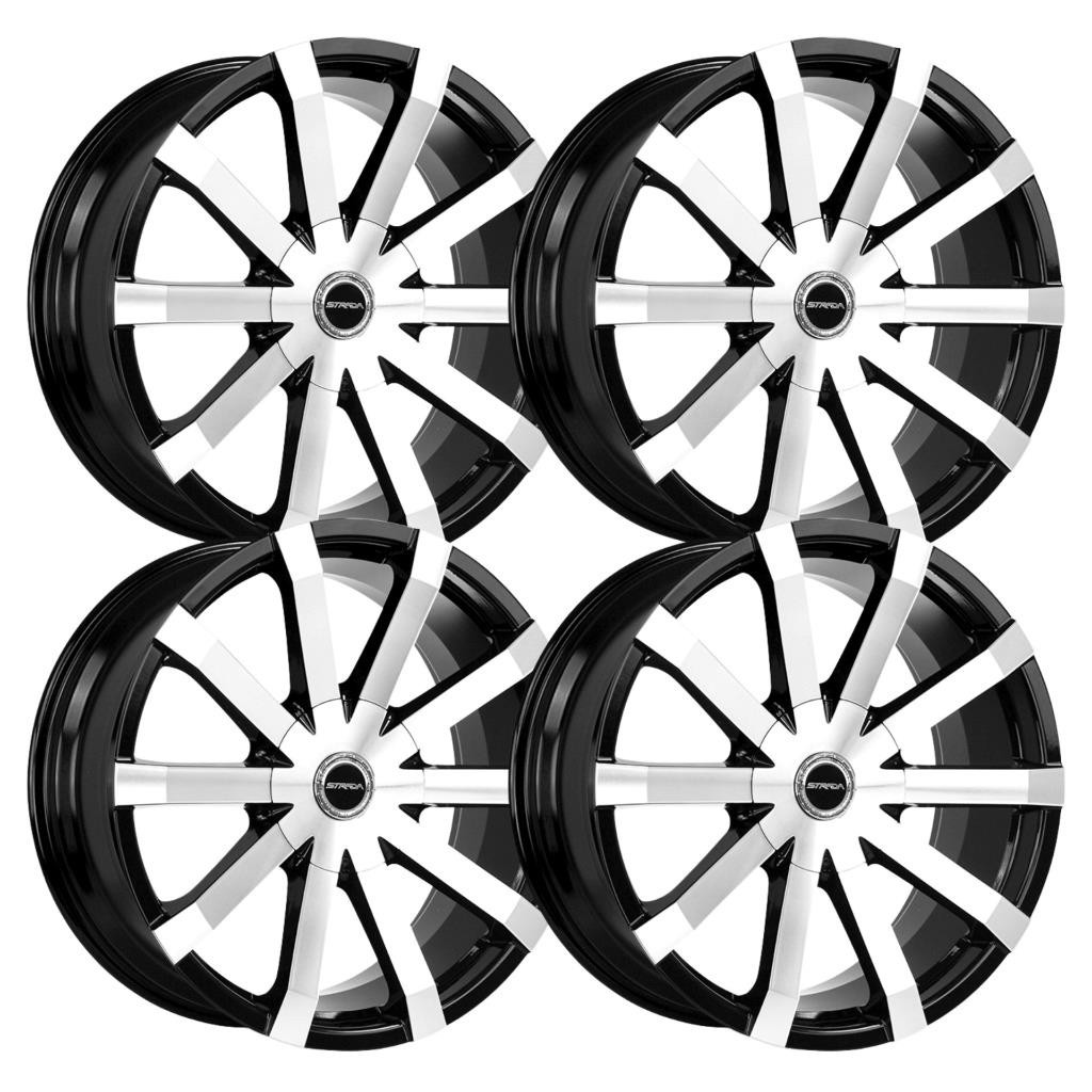 (Set-4) Strada Gabbia 22x9.5 6x135/6x139.7 30MM Black Machined wheels rims