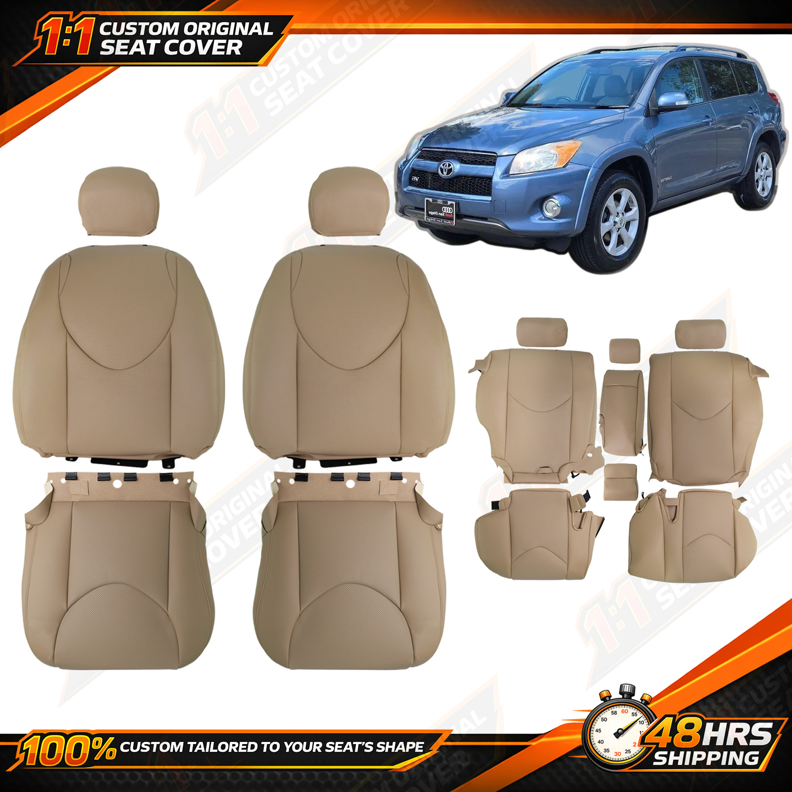 Fits 2006 - 2012 Toyota RAV4 Front & Rear Bottom&Top Leather Seat Covers BEIGE