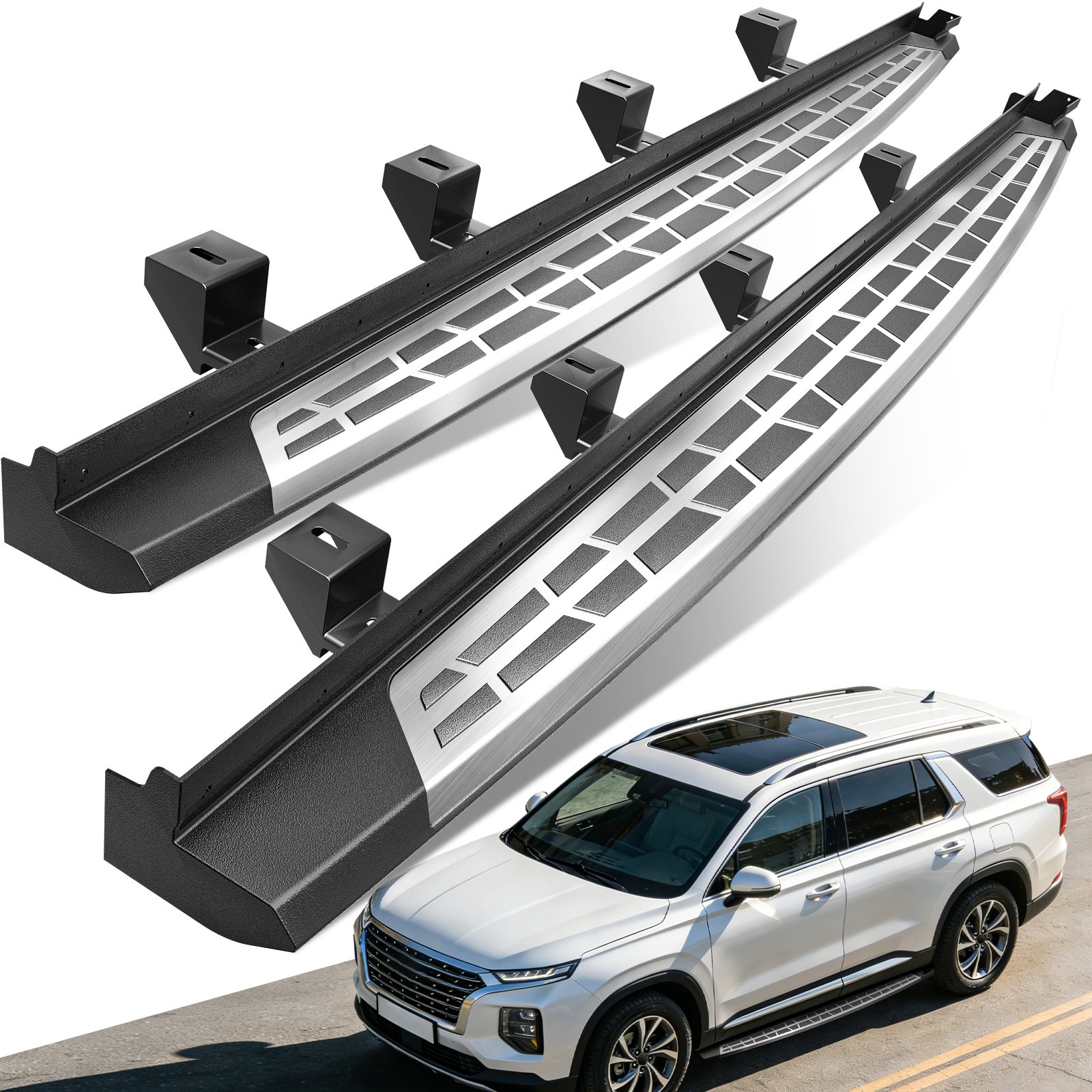 500LBS Aluminum Side Steps Nerf Bars Running Boards For 20-2025 Hyundai Palisade 500LBS Aluminum Side Steps Nerf Bars Running Boards For 20-2025 Hyundai Palisade