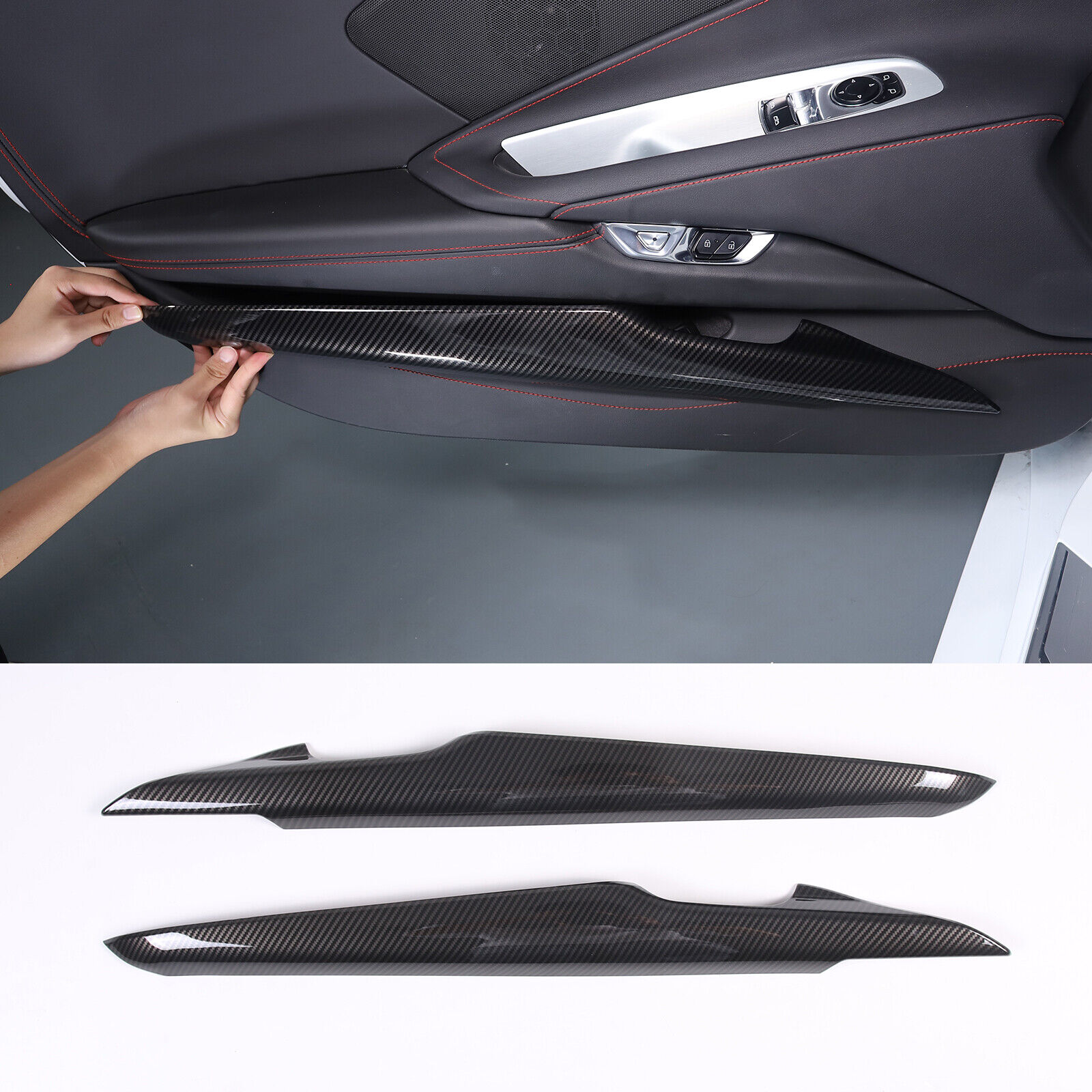 ABS Carbon Fiber Interior Door Panel Trim cover Set Fits Corvette C8 2020-2024