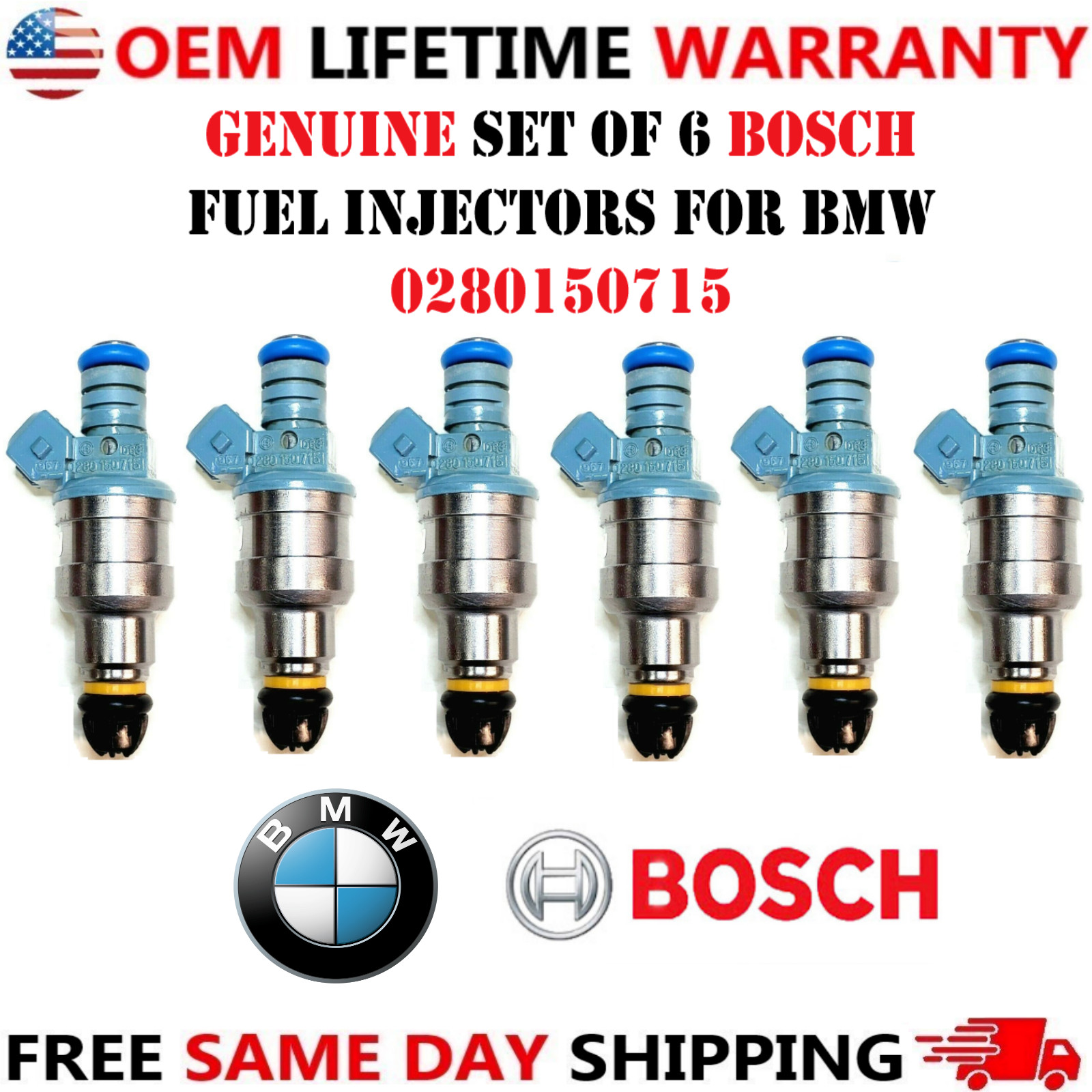 Genuine Fuel Injectors for 1987-1991 BMW 325i 2.5L V6 Bosch Set of 6 #0280150715