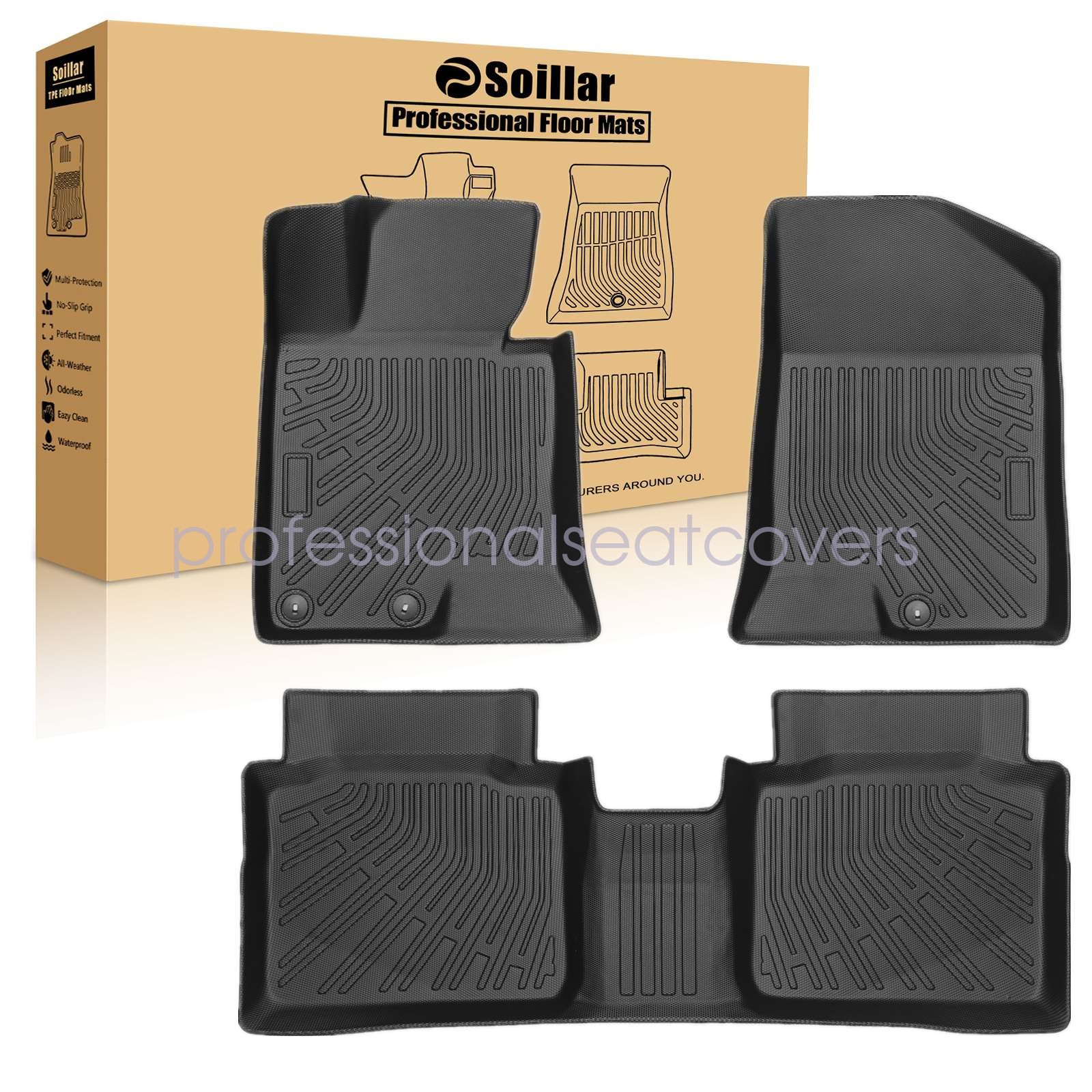 Fits 2011-2015 Hyundai Sonata Hybrid Limited TPE 3D Front & 2nd Floor Mats Liner