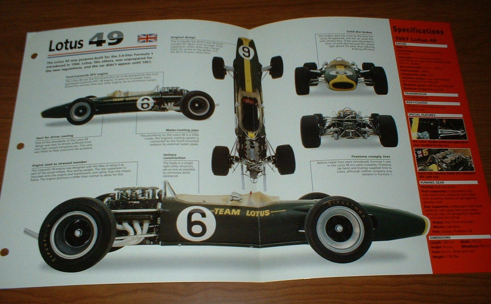1967 Lotus 49 F1 Spec Sheet Brochure Poster Print Photo 67 68 Racing Formula 1
