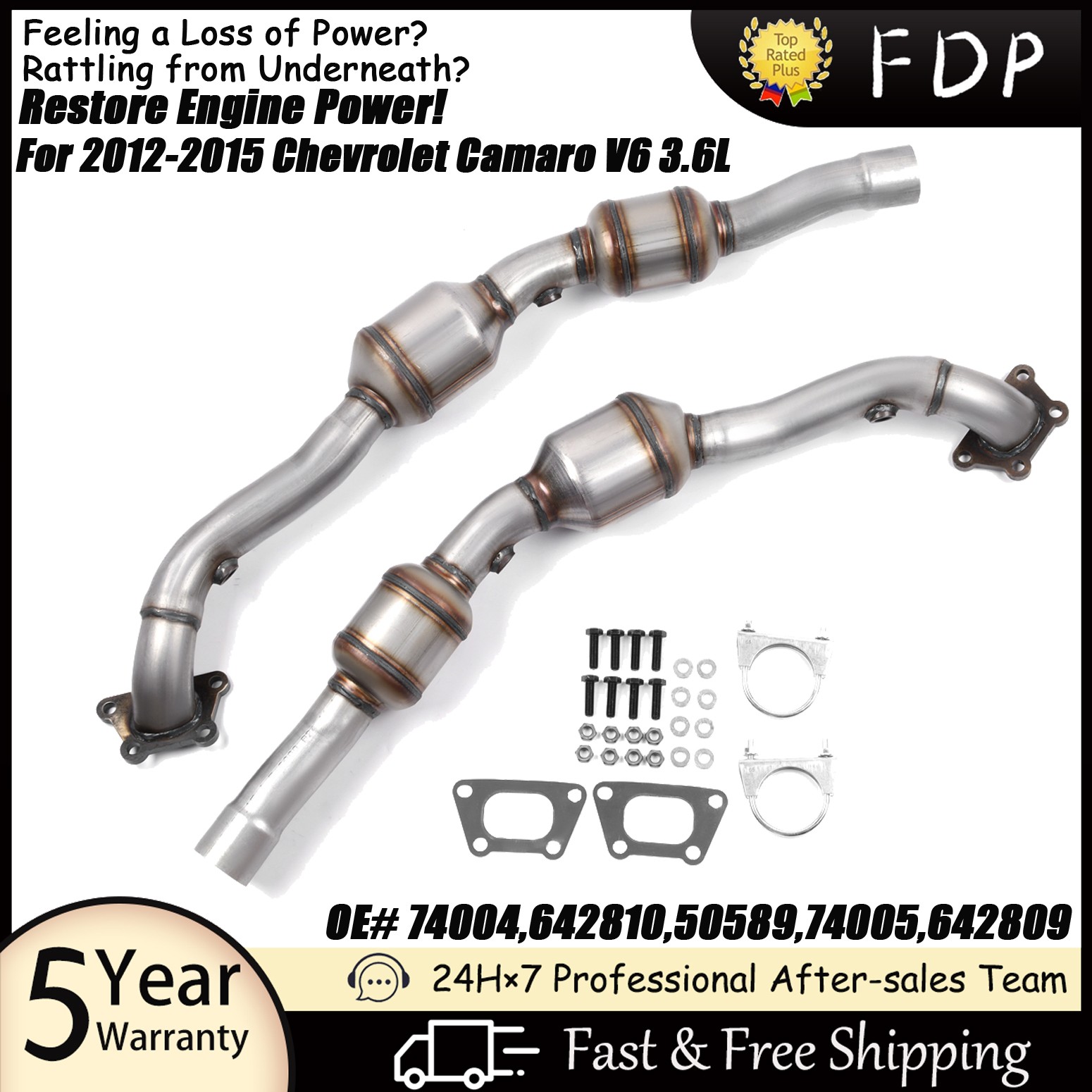 Right+Left Catalytic Converter for 2012-2015 Chevrolet Camaro 3.6L 74004 74005