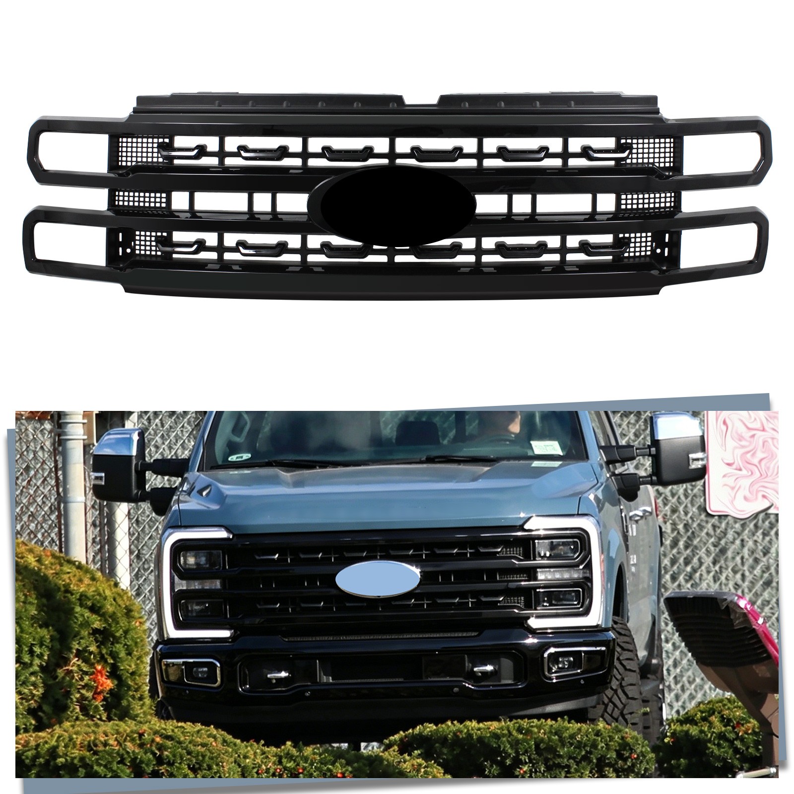 Front Grille Platinum Style For 2023-2026 Ford F250 F350 Super Duty Gloss Black