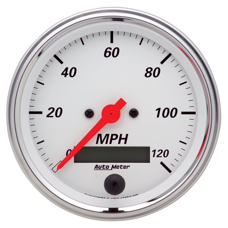 Autometer Arctic White 3 3/8in 0-120 MPH Electronic Speedometer w/ LCD ODO Gauge Autometer Arctic White 3 3/8in 0-120 MPH Electronic Speedometer w/ LCD ODO Gauge