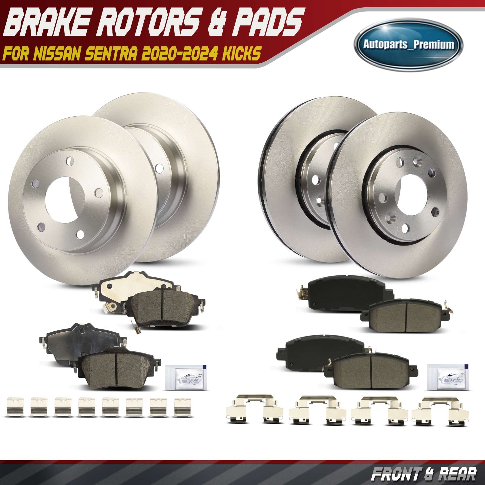 12x Front & Rear Disc Rotors & Brake Pads for Nissan Sentra 20-24 w/ Rear Disc