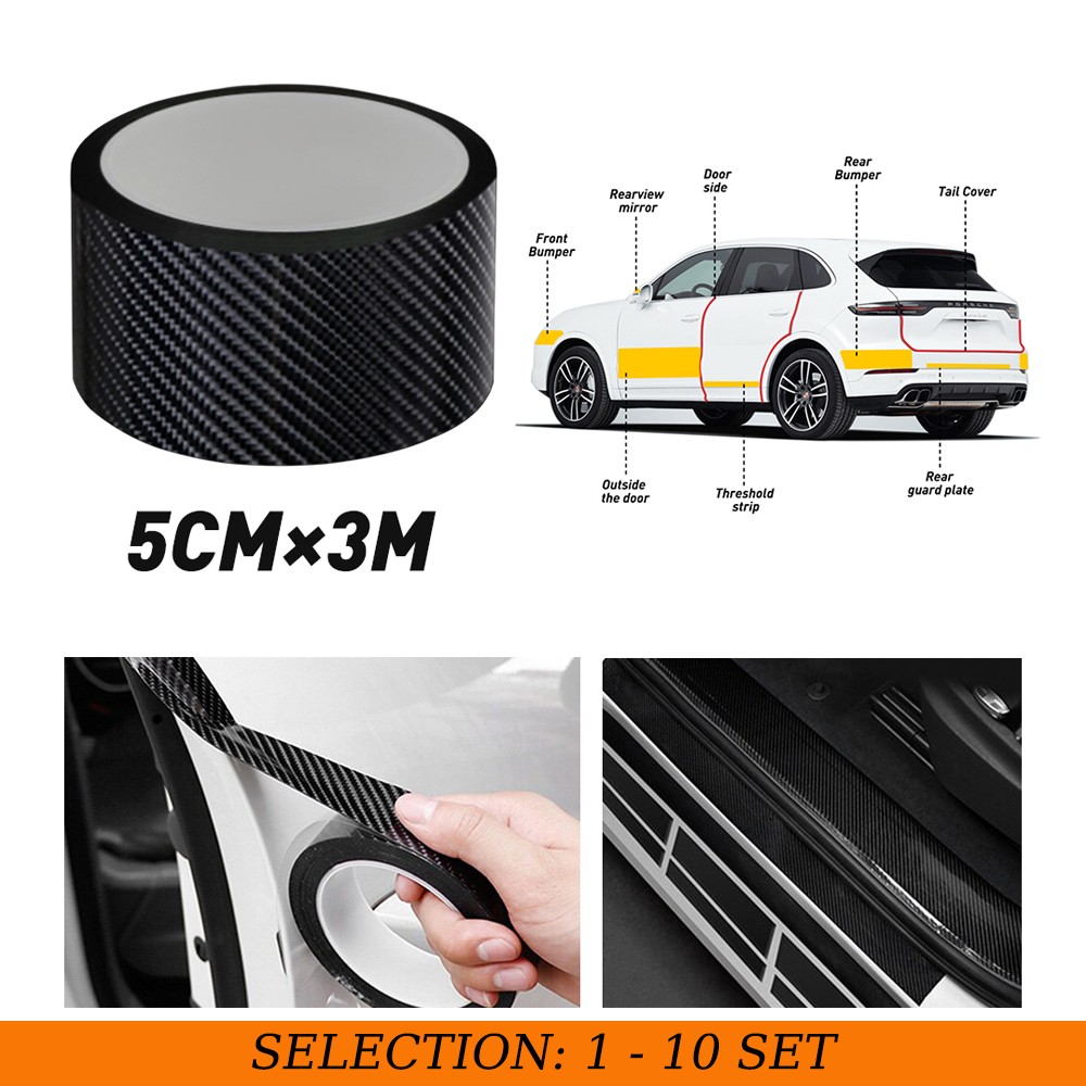 1-10 Carbon Fiber Car Door Sill Scuff Anti Scratch DIY Protection Film 300CM*5CM