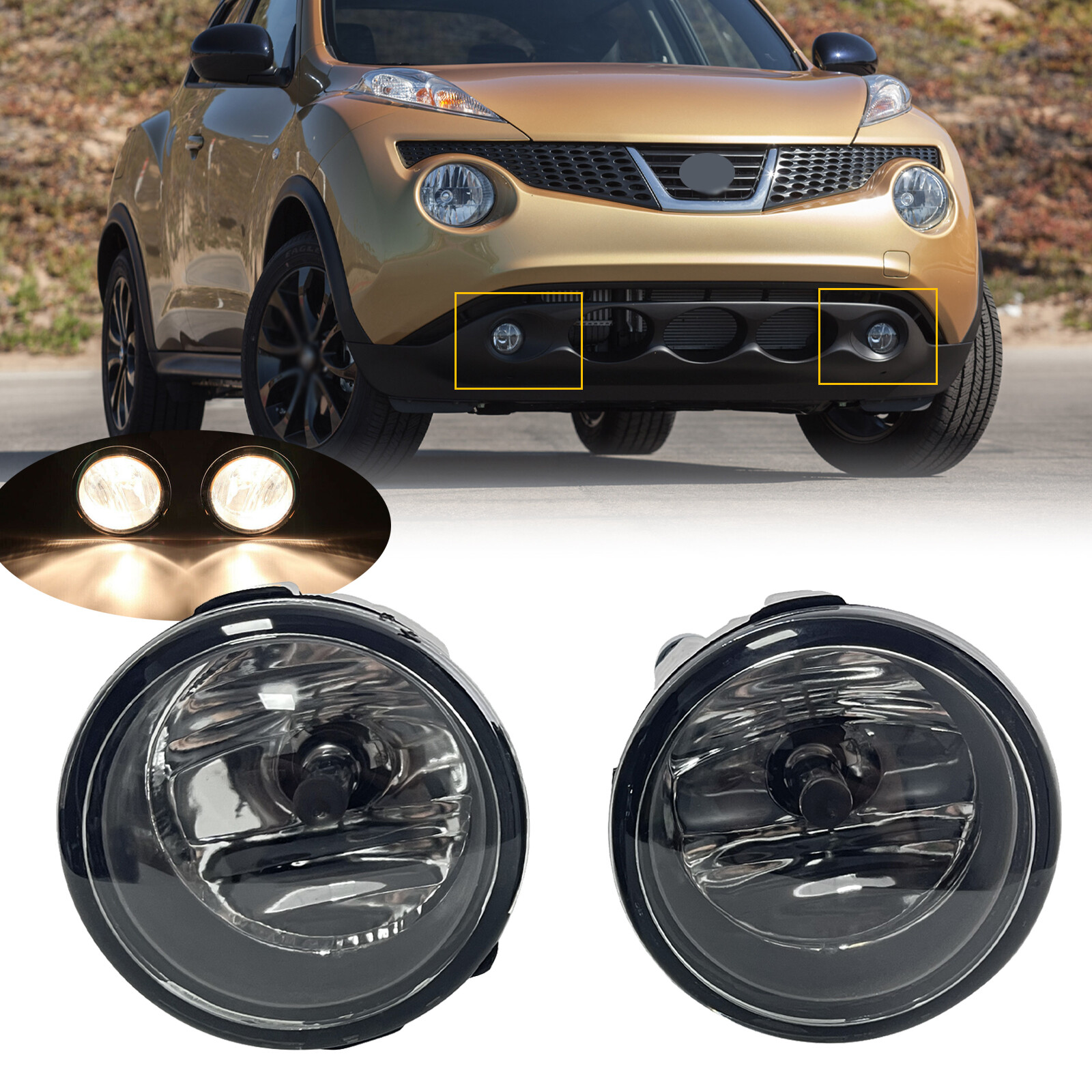 Fits 2011-2014 Nissan Juke Front Bumper Clear Lens Fog Lights Lamps Assembly