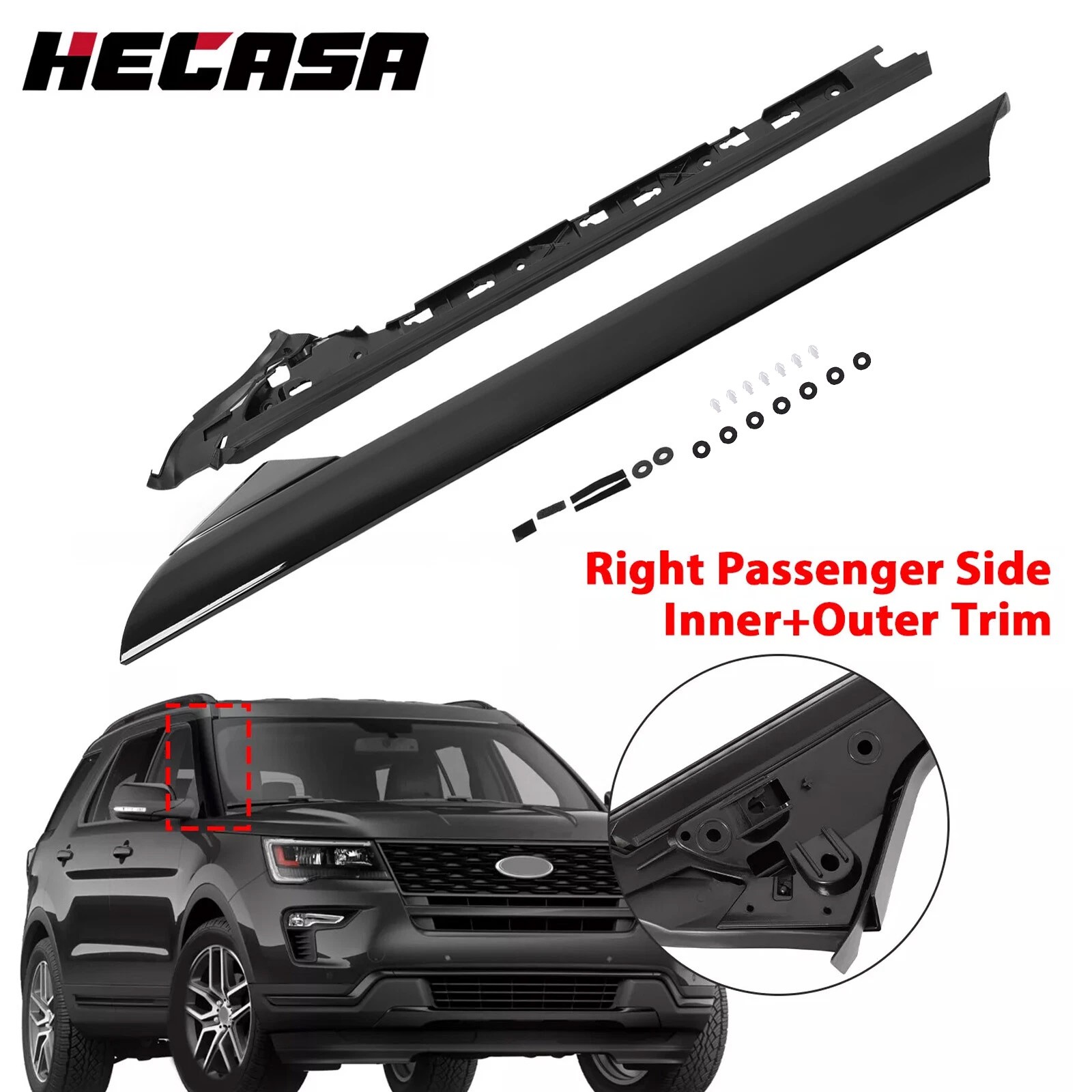 Right Side Windshield A-Pillar Molding INNER OUTER Trim For 11-19 Ford Explorer