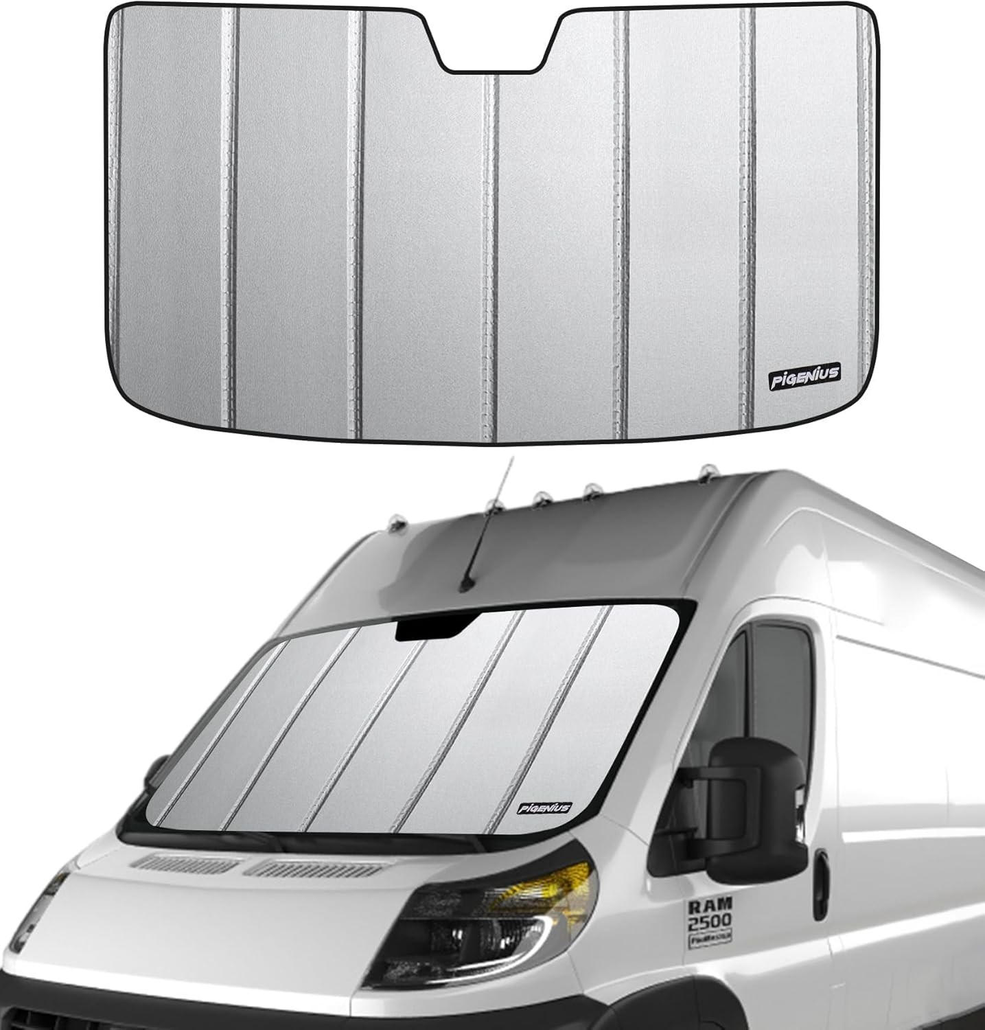Windshield Sun Shade for Ram ProMaster 1500 2500 3500 (Premium Grey Leather Fini