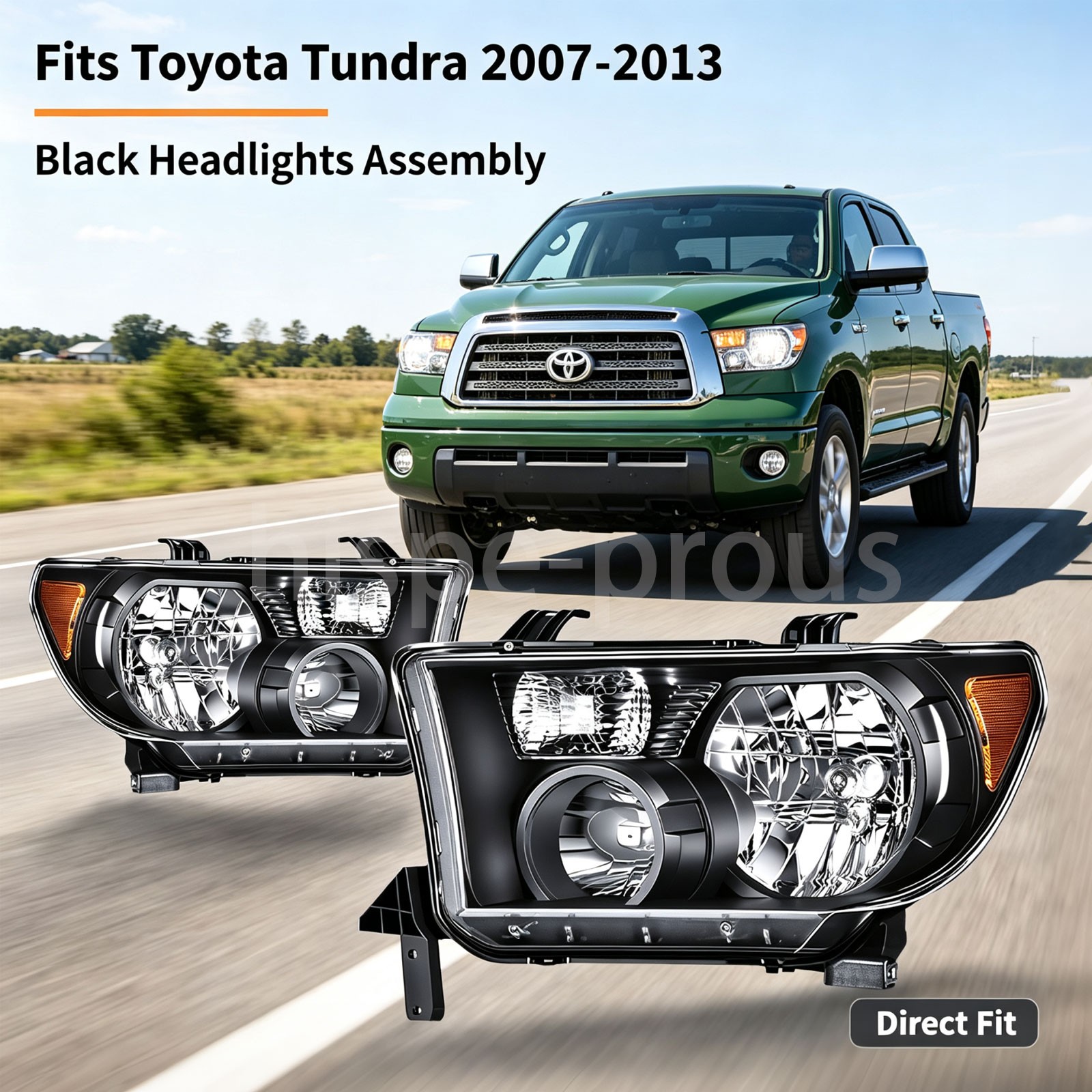 Set Pair Headlight LH+RH For Toyota Tundra 2007-2013 with Level Adjuster