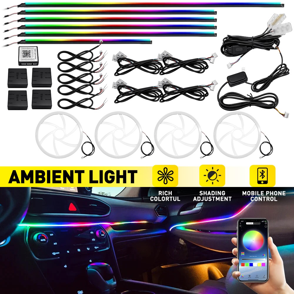 Universal 22 in 1 Car Ambient Lights Kit 1X Symphony RGB LED Interior Strips USA