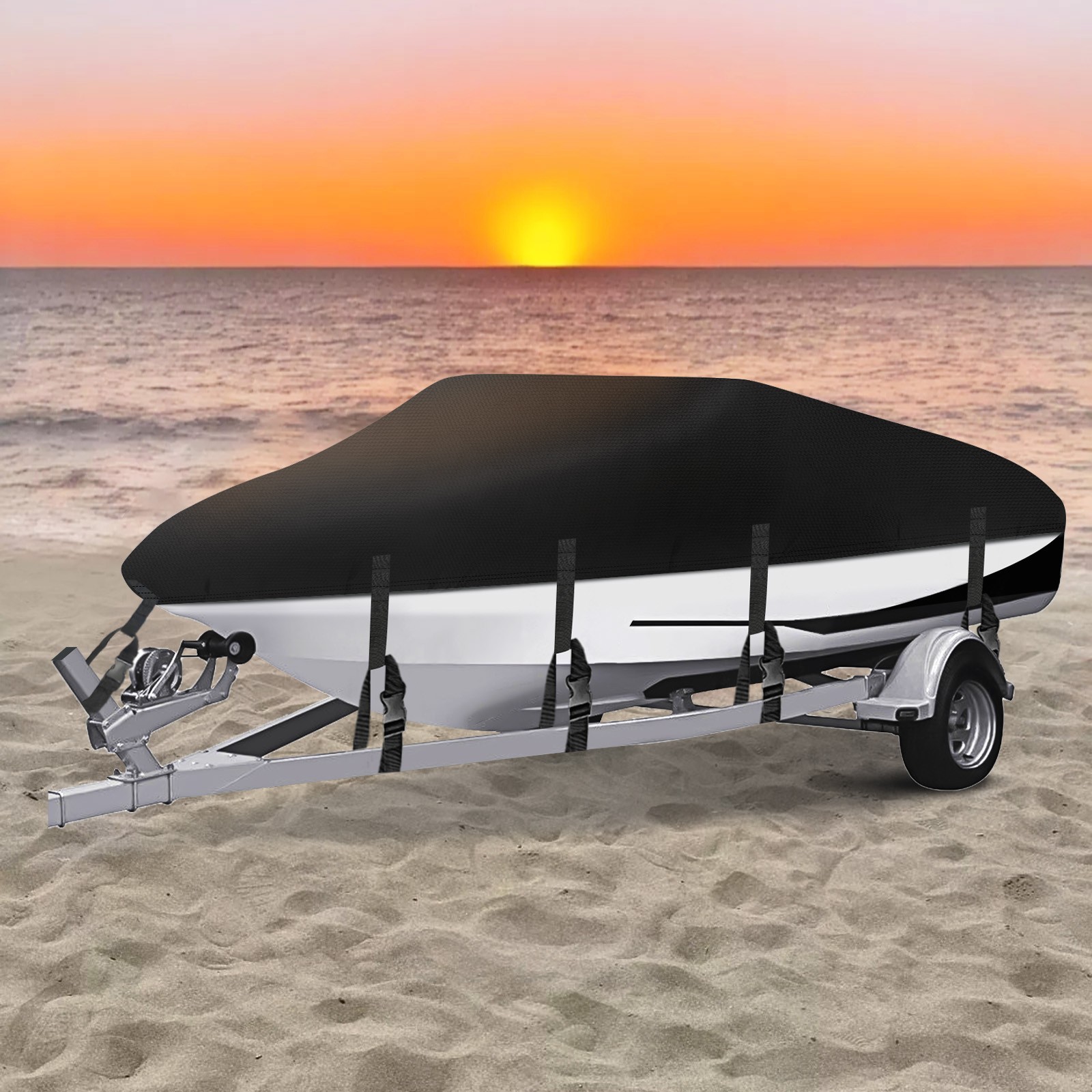 14ft-16ft Boat Cover Waterproof Anti-UV Protection Fits V-Hull Tri-Hull Runabout