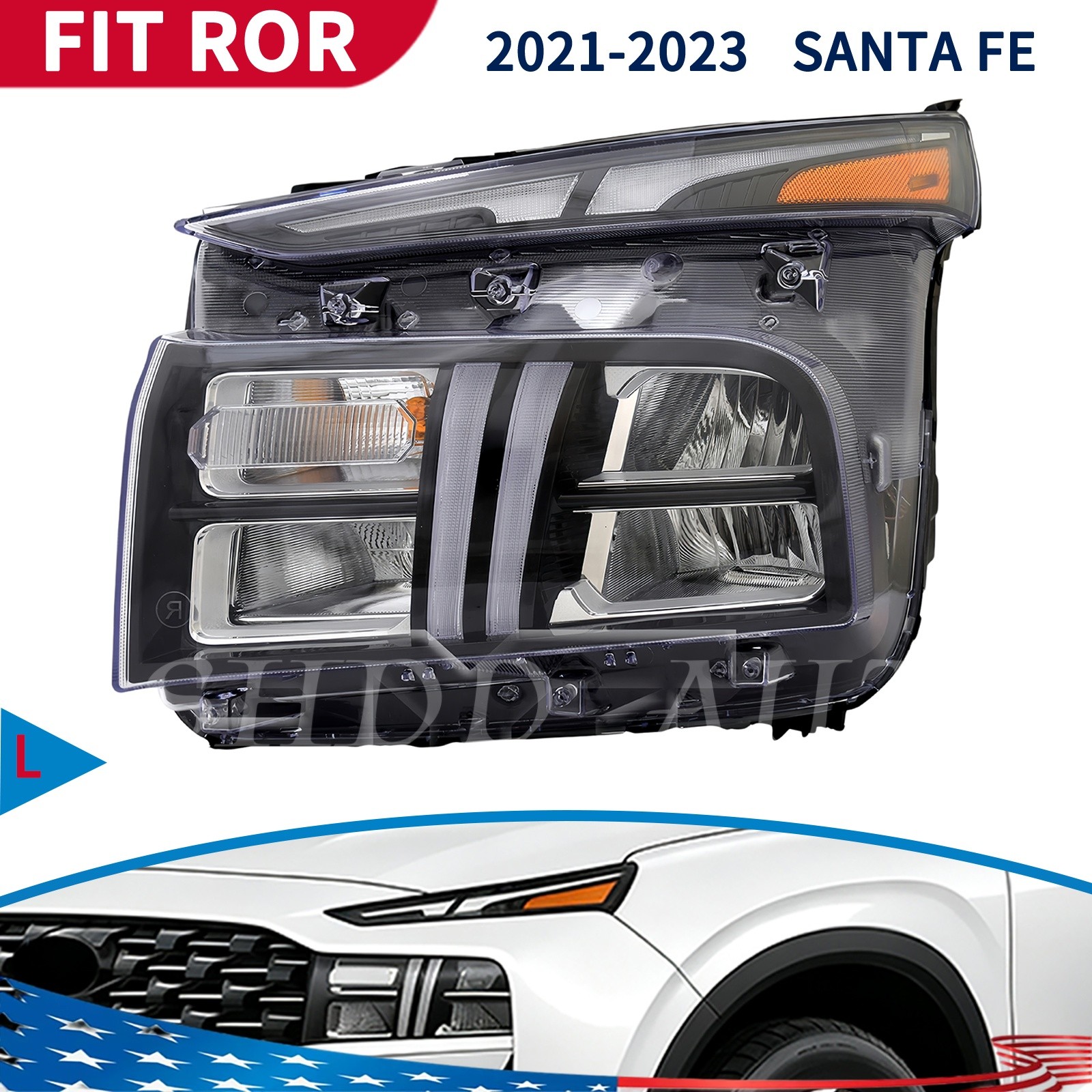 LED Reflector Headlight Front Lamp for 21-23 Hyundai Santa Fe Left Driver Side LED Reflector Headlight Front Lamp for 21-23 Hyundai Santa Fe Left Driver Side