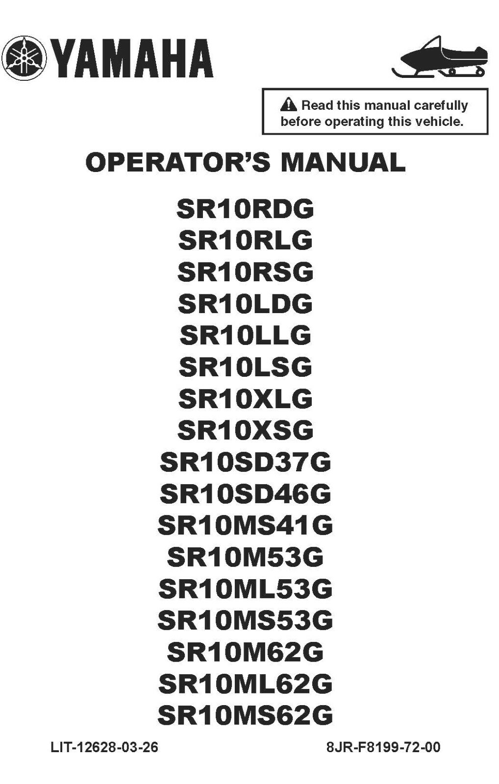 Yamaha Snowmobile Owners Manual Book 2016 SRViper, SR Viper SR10XLG & SR10XSG