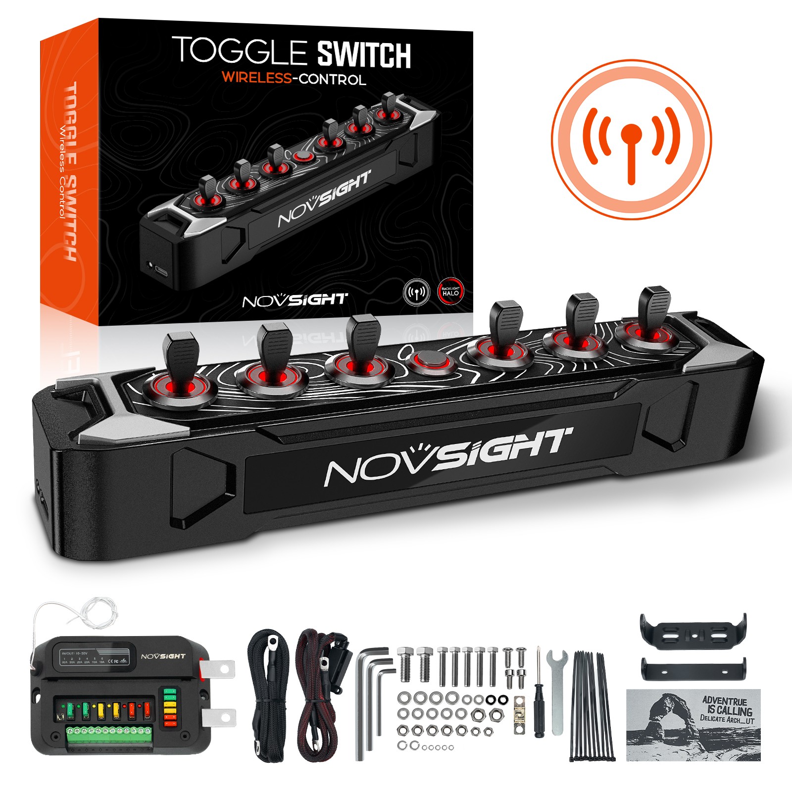 NOVSIGHT 6 Gang Switch Panel Auxiliary Circuit Wireless Control Car Truck 12/24V