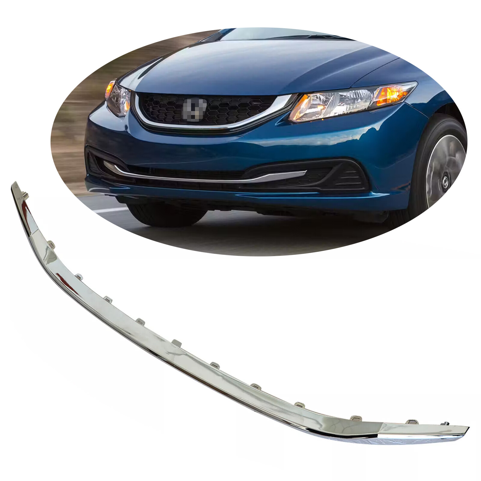 Fit 2013-2015 HONDA CIVIC Sedan Front Bumper Lower Grille Chrome Molding Trim