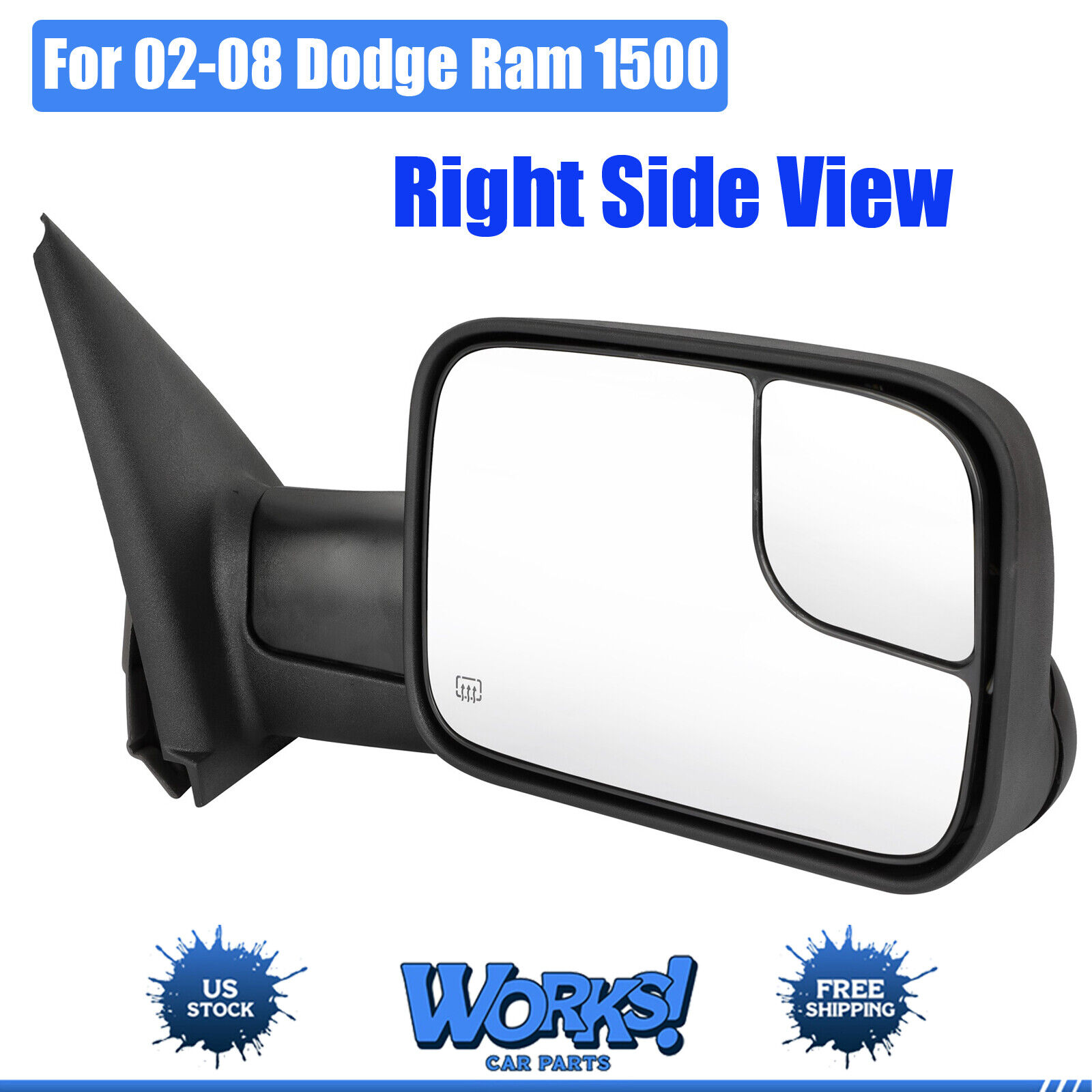 For 2002-08 Dodge Ram 1500 Power Heated Flip-Up Right Side View Tow Mirrors Pair