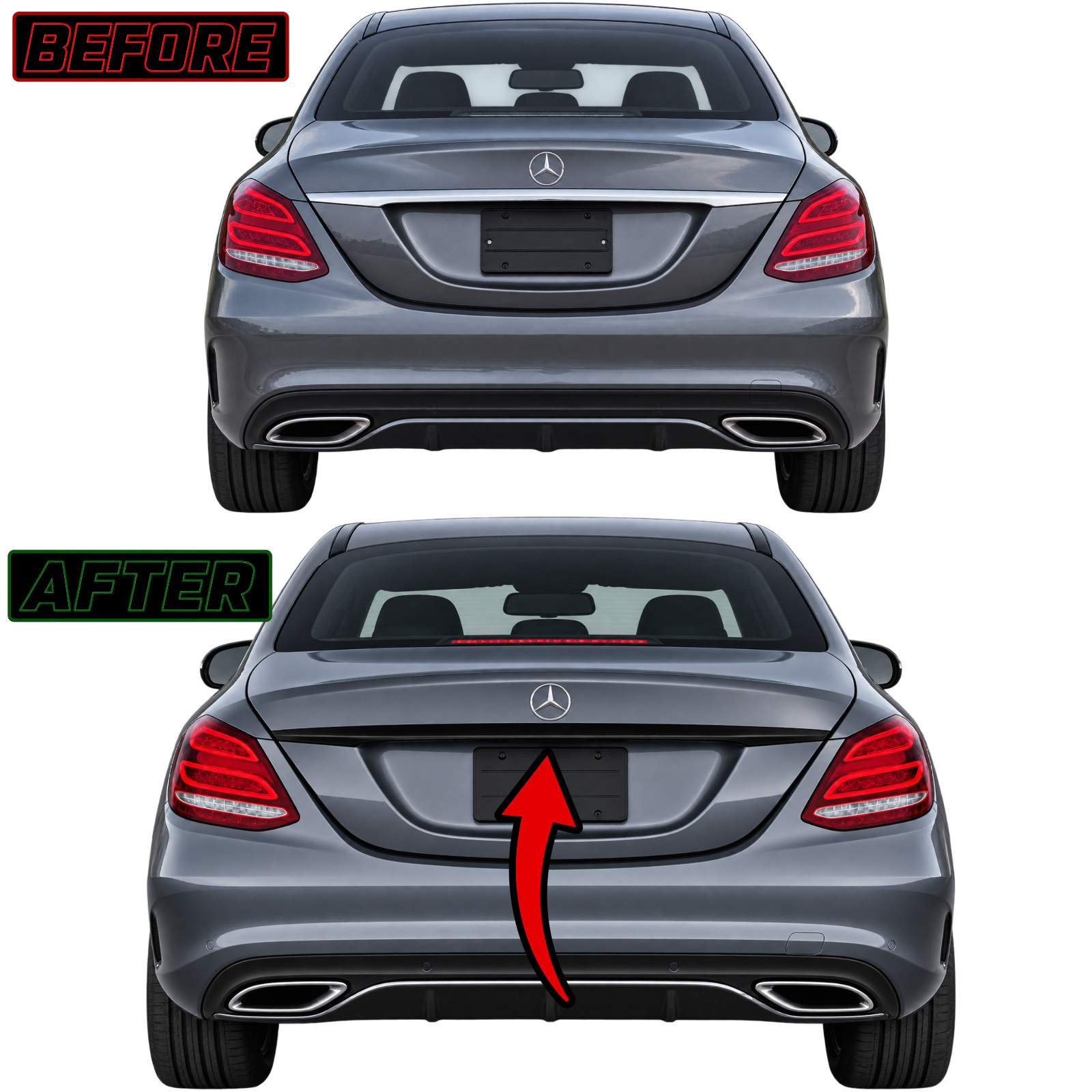 CHROME DELETE BLACKOUT VYNIL FOR 2015-2021 MERCEDES C CLASS W205 TRUNK TRIM