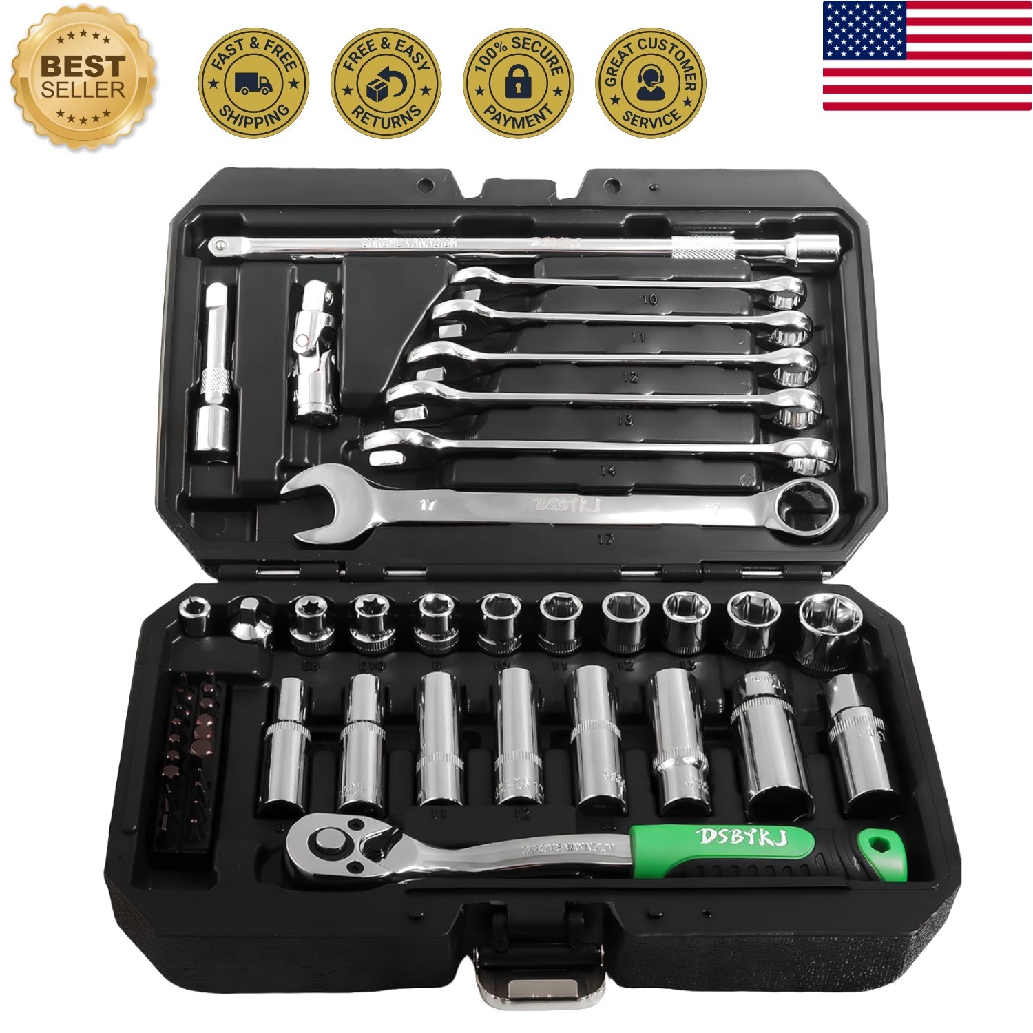 49-Piece Boat Tool Kit For Motor Boats,1/4 3/8 Inch Marine Boat Plug Wrench