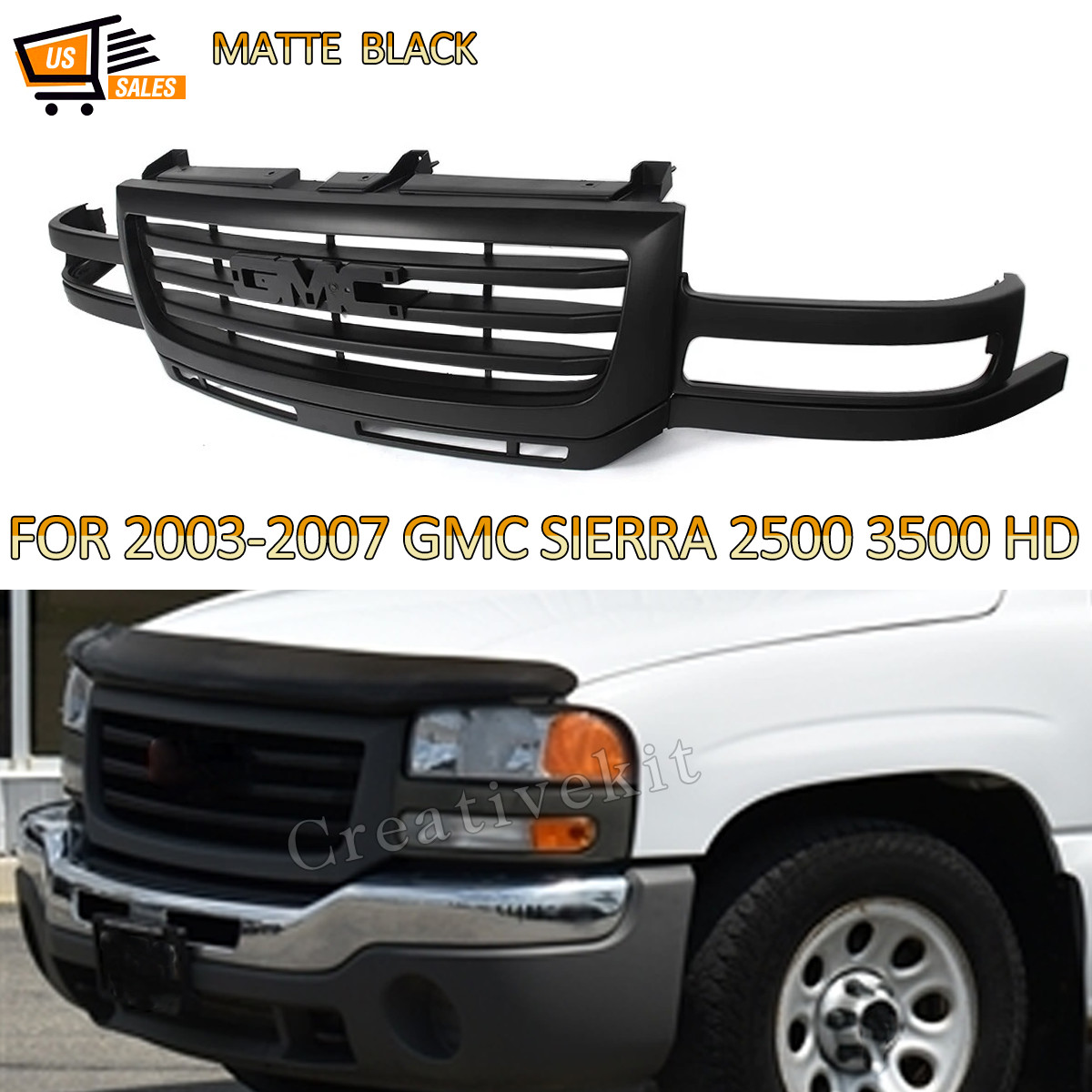 Black Upper Grill Front Grille Assembly For 2003-2007 GMC Sierra 2500 3500 HD Black Upper Grill Front Grille Assembly For 2003-2007 GMC Sierra 2500 3500 HD