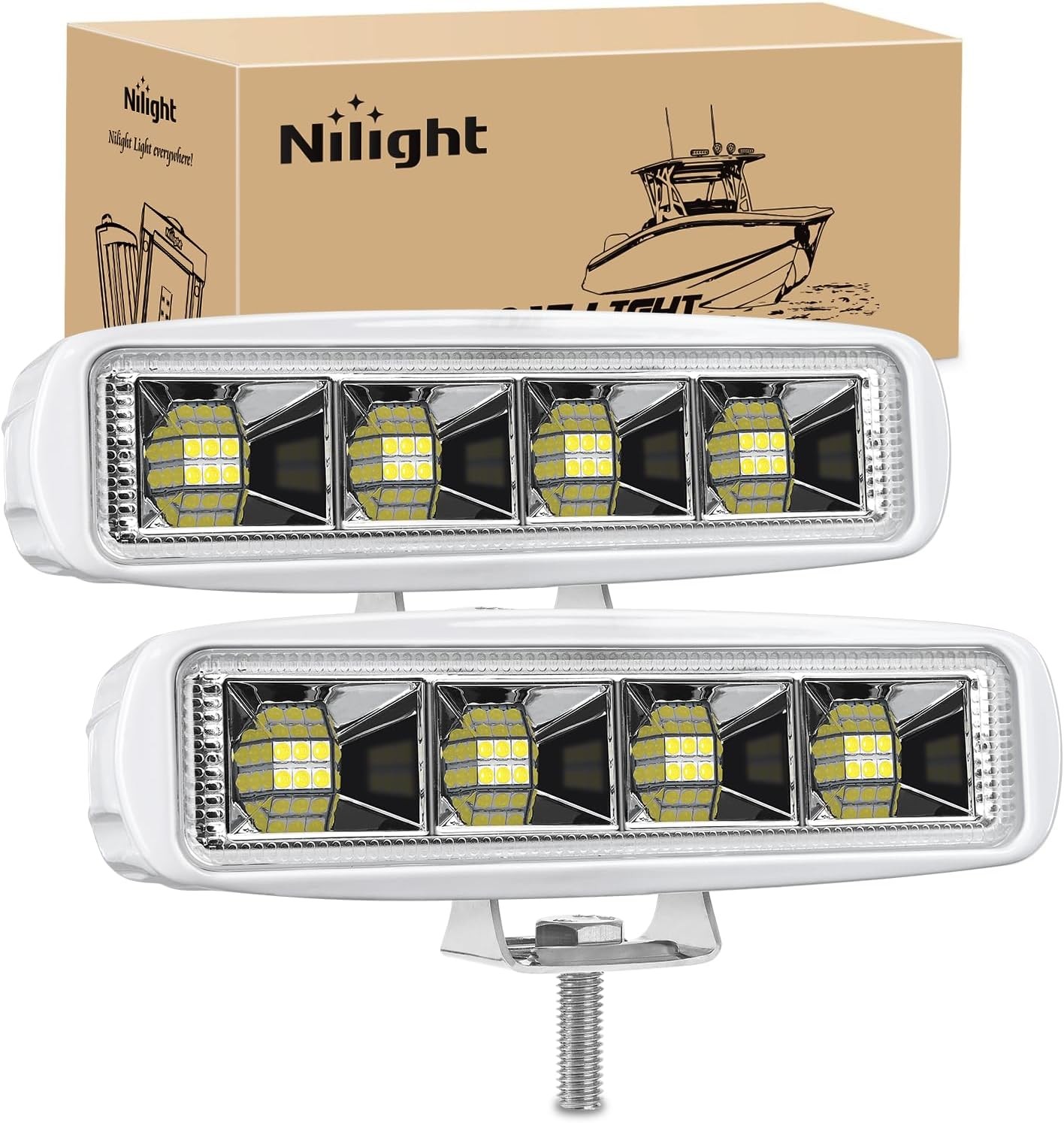 Nilight Marine LED Navigation Lights 2PCS 72W White Flood Beam Lights