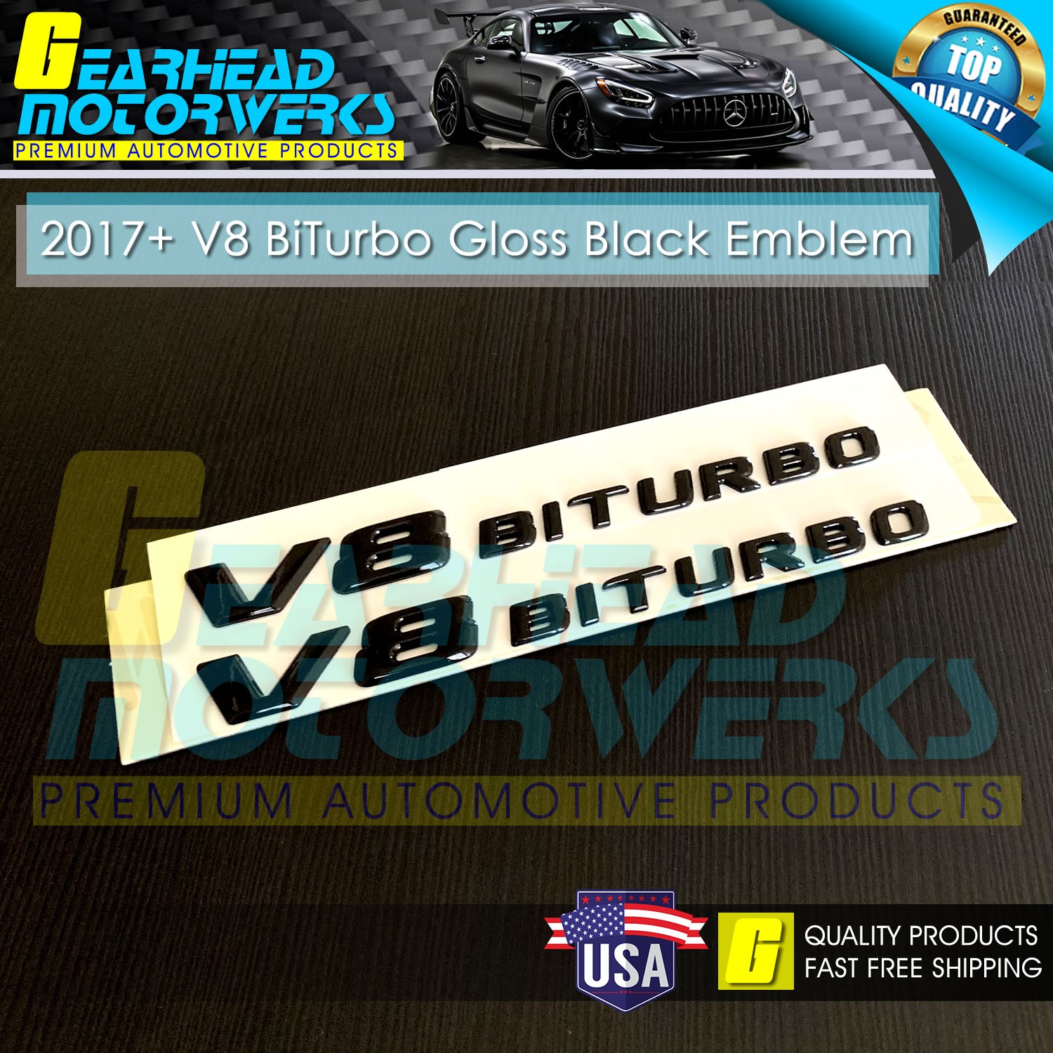 V8 BiTurbo Side Fender Emblem Gloss Black 3D Badge Mercedes AMG 17+ C63 E63 G63