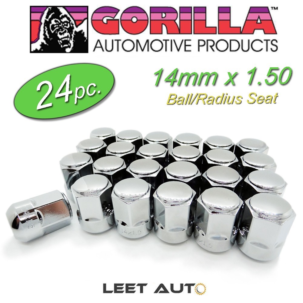 (24pc.) Gorilla Lug Nuts, Chrome, Honda Acura Ball/Radius Seat, 14x1.50, 38148