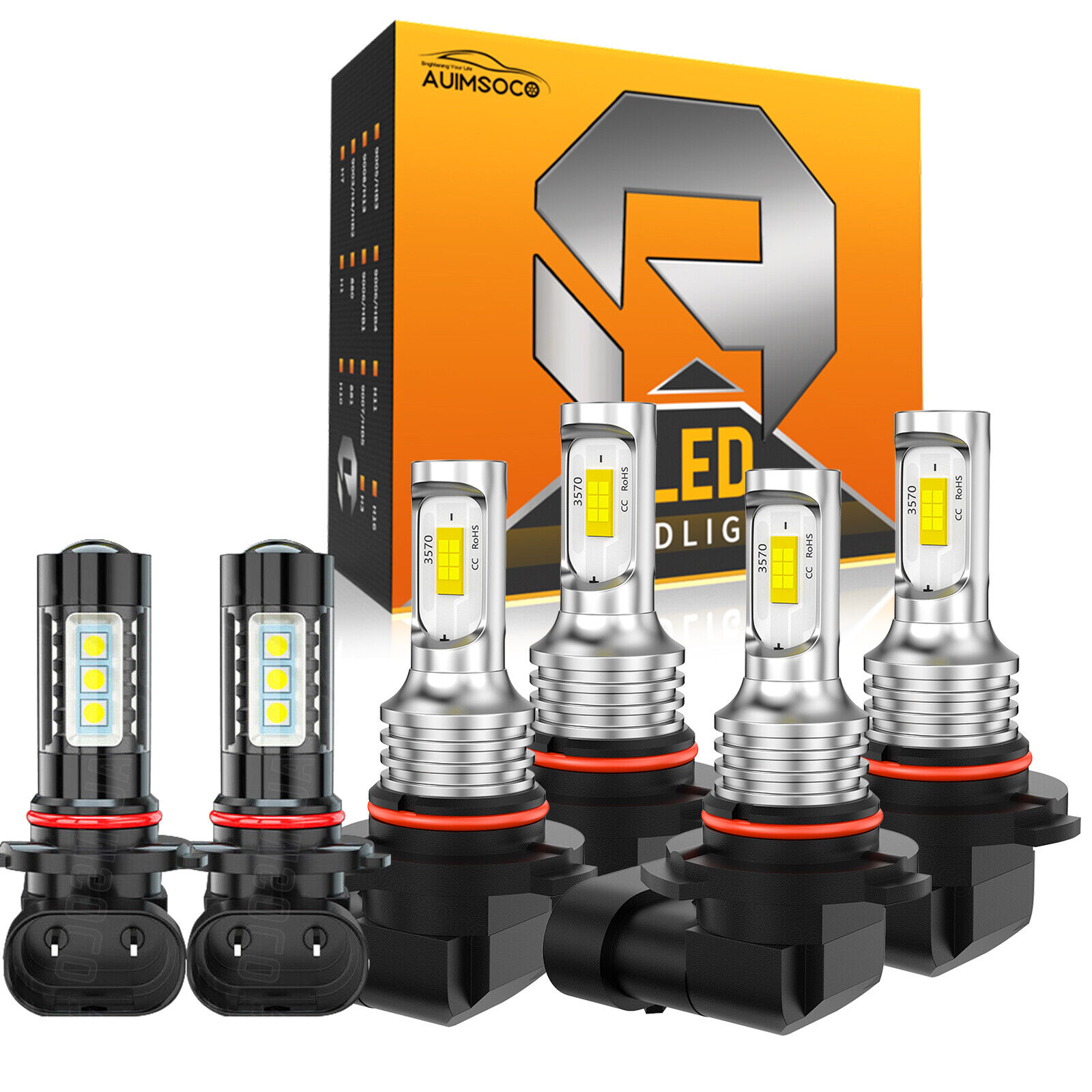 For GMC Sierra 1500 2500HD 3500 2003-2005 2006 LED Headlight Fog Light Bulbs Kit