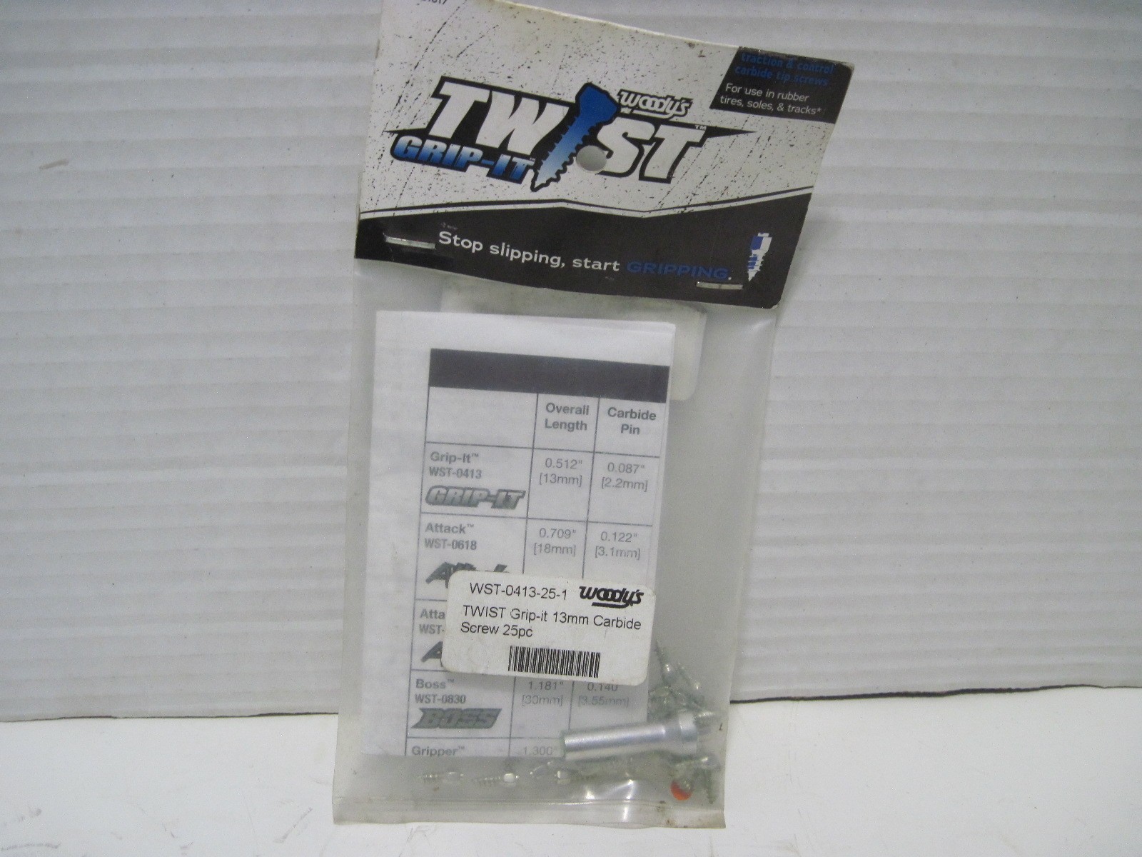 NOS Woody\'s Grip-It WST-0413-25-1 Twist Tire Screws 13mm/0.512in. 25pk Traction NOS Woody\'s Grip-It WST-0413-25-1 Twist Tire Screws 13mm/0.512in. 25pk Traction