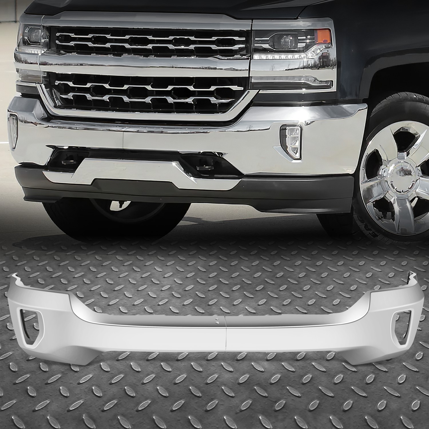 Front Chrome Bumper Face Bar w/ Fog Light Holes for 16-19 Chevy Silverado 1500