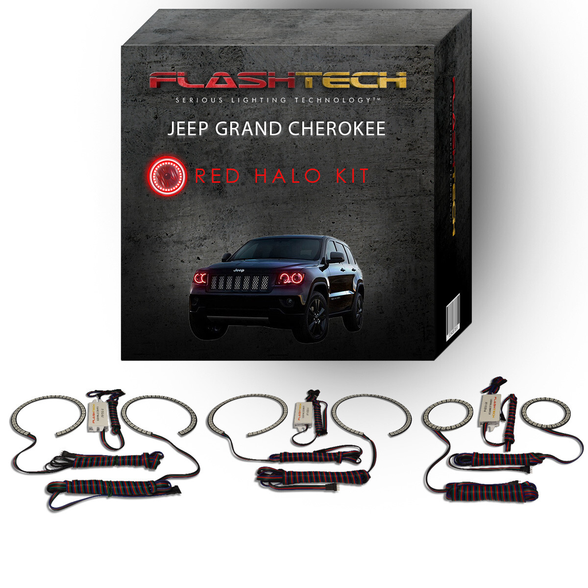 Red Angel Eye LED Headlight Halo kit for 11-13 Jeep Grand Cherokee Headlights
