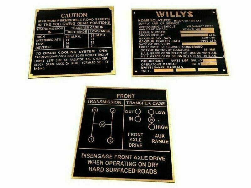 Brand New Rare Brass Acid Etching For Willys Jeep MB GPW Dash Data Plate Set Brand New Rare Brass Acid Etching For Willys Jeep MB GPW Dash Data Plate Set