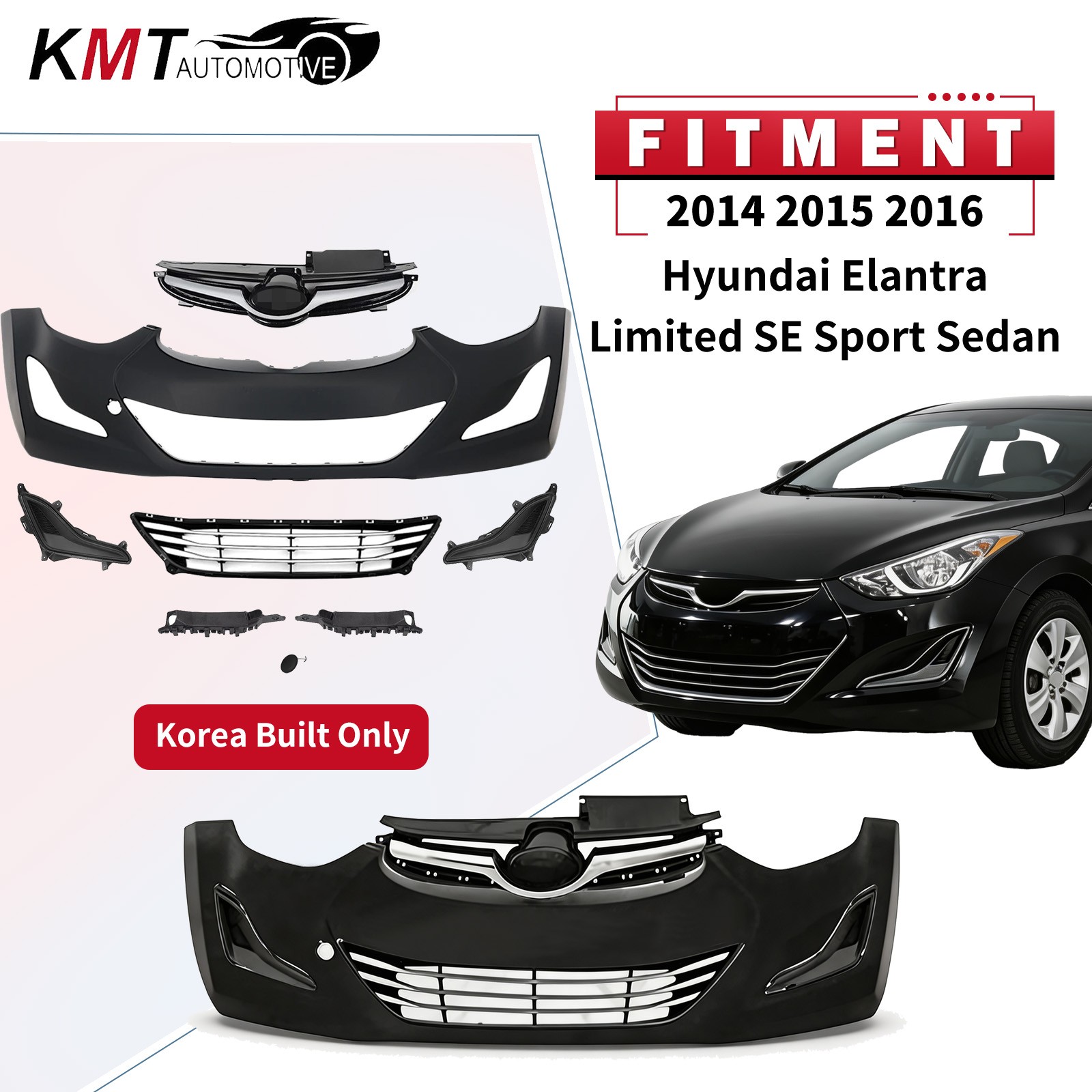 Fits 2014-2016 Hyundai Elantra Sedan Front Bumper Complete Kit Korea Built Only