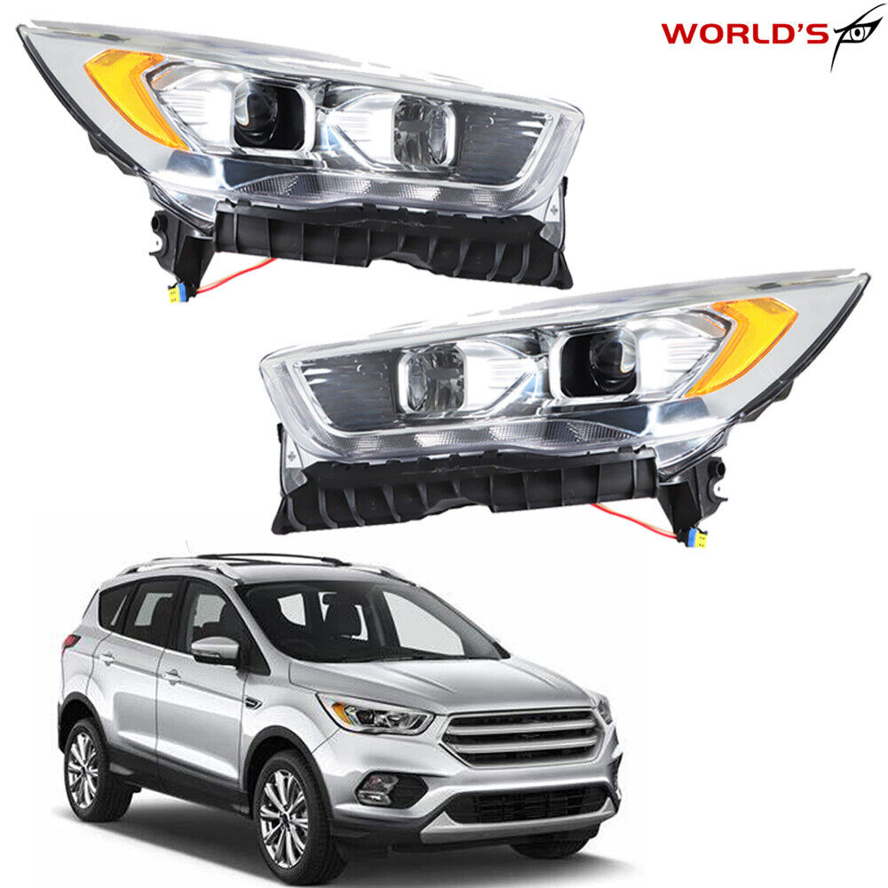 Pair For 2017-19 Ford Escape HID Headlight Assembly W/LED DRL High Configuration