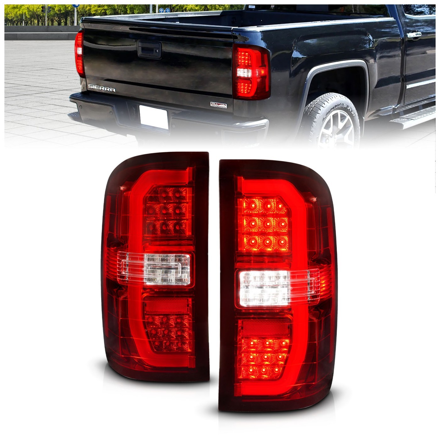 Anzo 311466 LED Tail Light For 2014-2018 GMC Sierra 1500 Left Right Red & Chrome