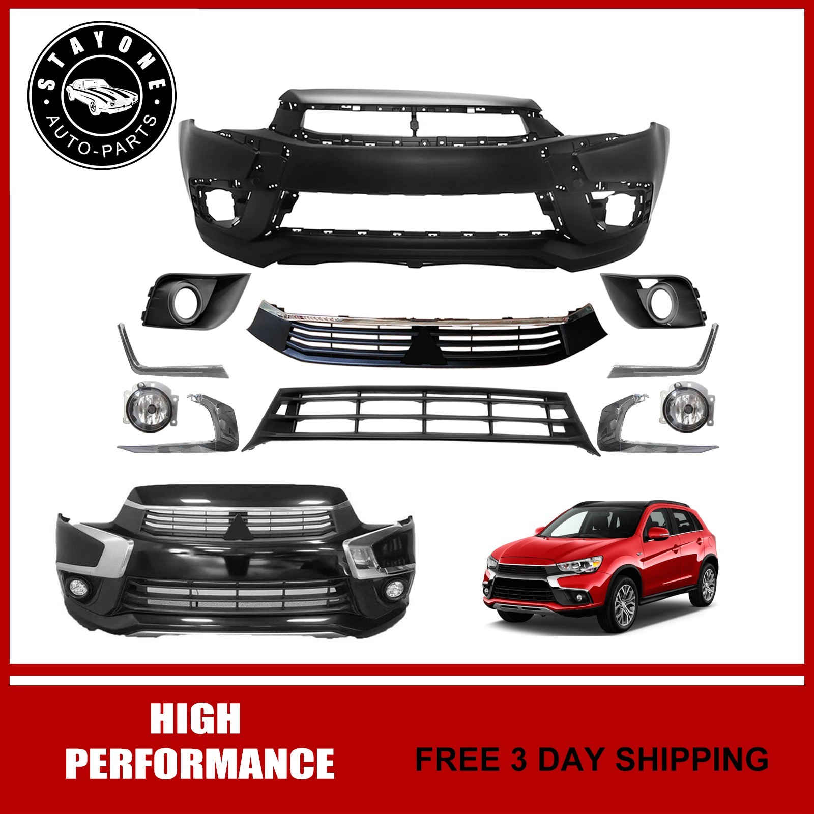 New Front Bumper Kit W/ Fog Light For 2016-2019 Mitsubishi Outlander Sport Only