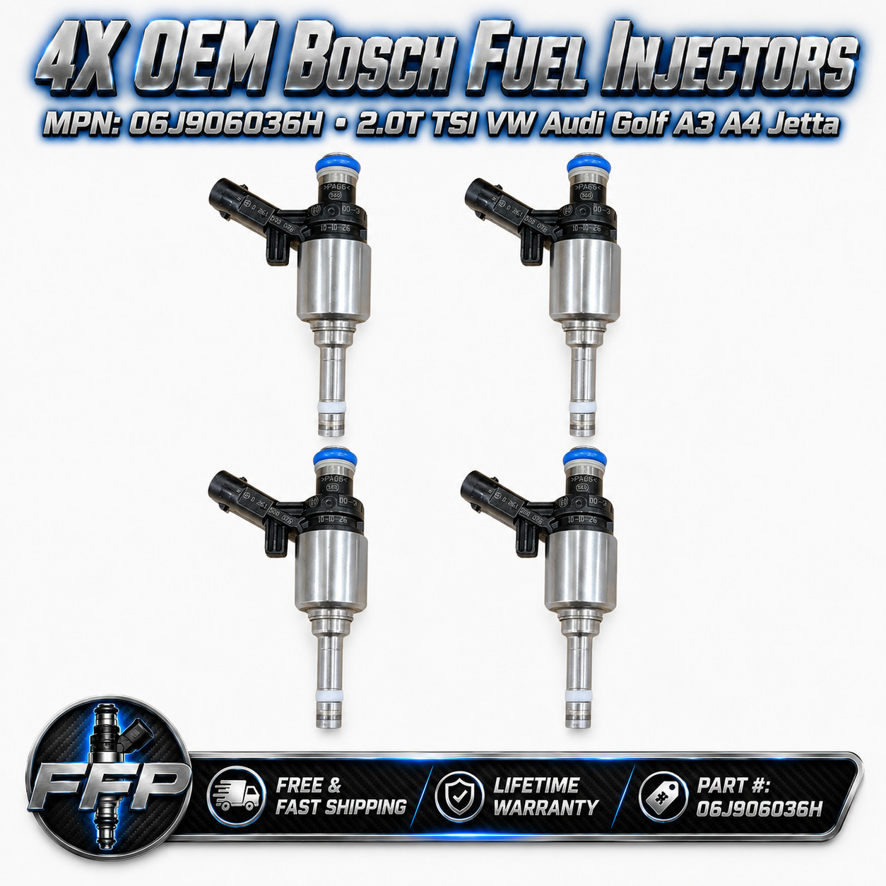 4X OEM Bosch Fuel Injectors 06J906036H 2.0T TSI VW Audi Golf A3 A4 Jetta