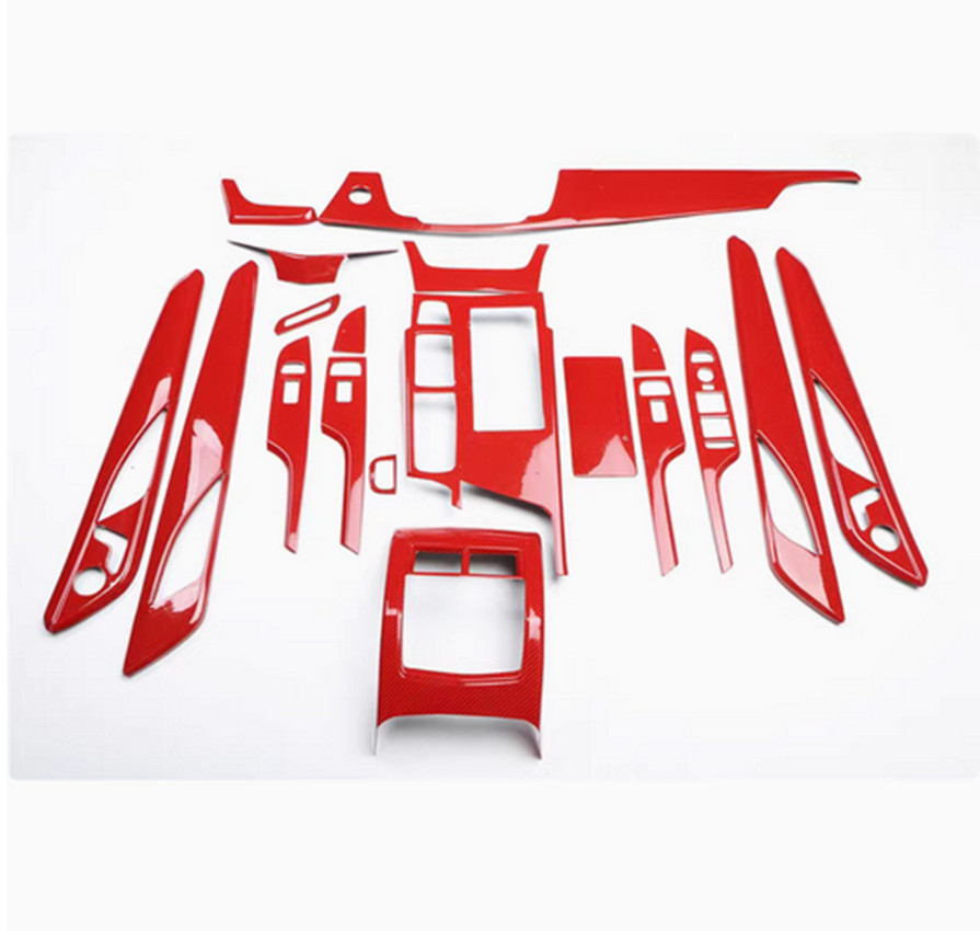 19PCS Red Carbon Fiber Car Interior Kit Cover Trim For Cadillac CT6 2016-2020