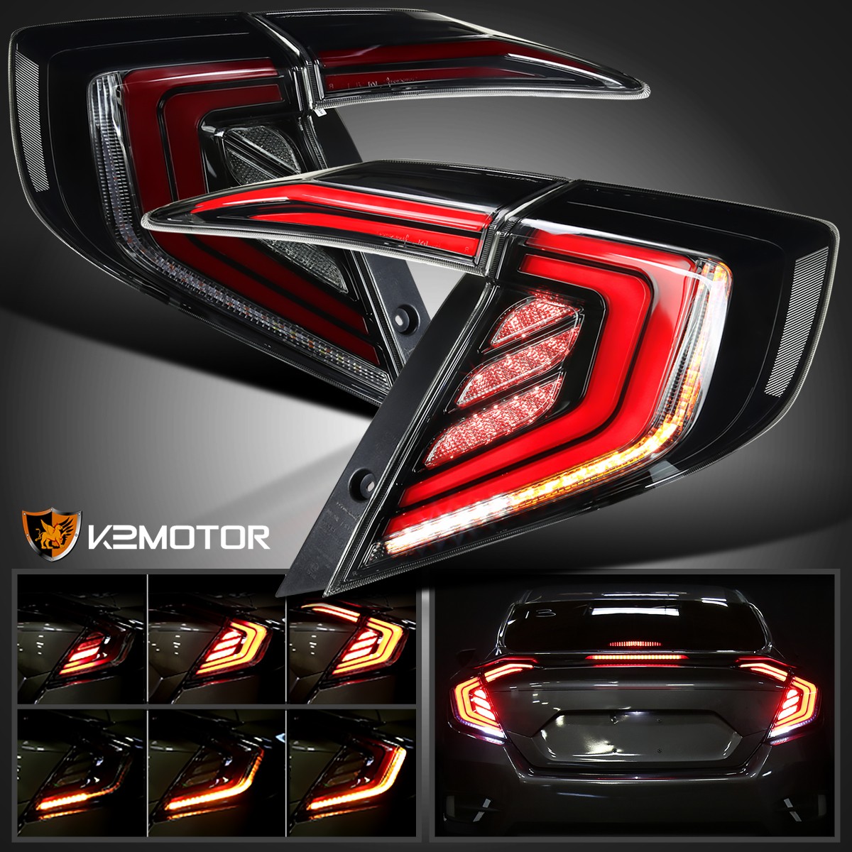 Smoke Fits 2016-2021 Honda Civic Sedan Sequential LED Tail Lights Left+Right