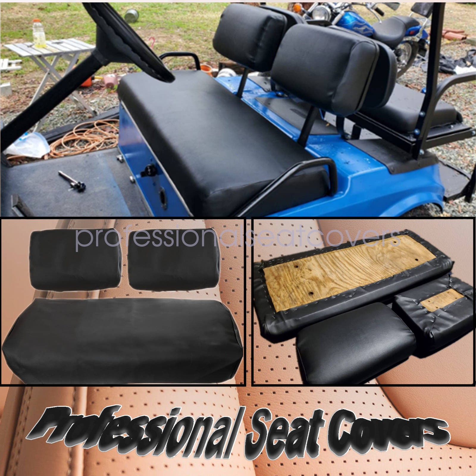 For 1982 1983-2000 PRE-2000 DS Golf Cart Club Car Front Seat Cover Leather Black