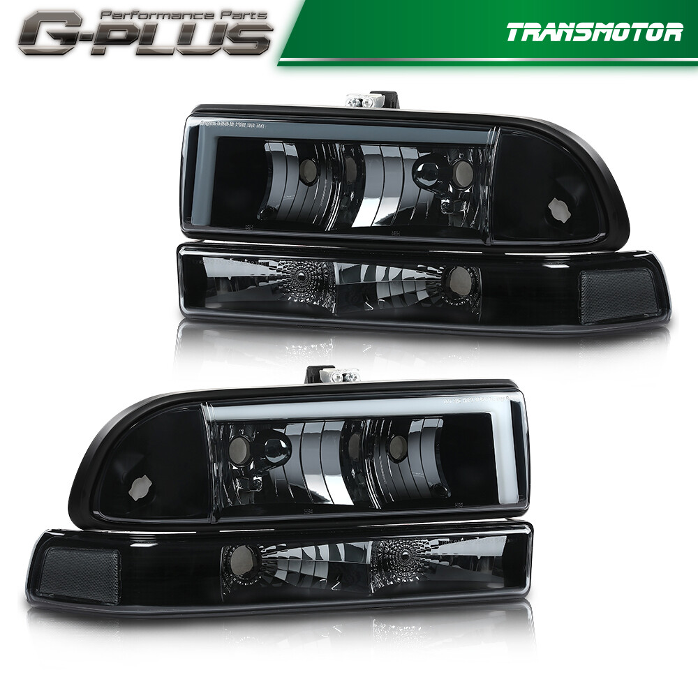 Fit For 98-05 Chevy Blazer S10 Black Smoke LED DRL Headlights Bumper Lamps