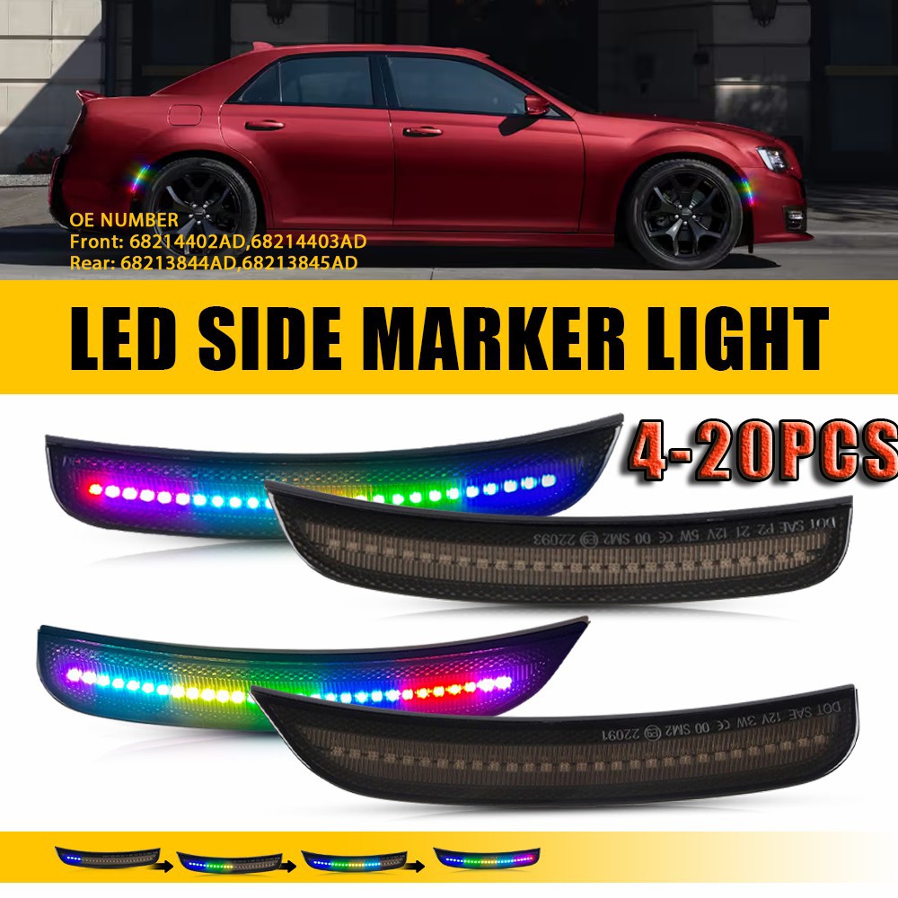 For 2015-23 Chrysler 300 300C RGB Dynamic Front Rear LED Side Marker Lights4-20x