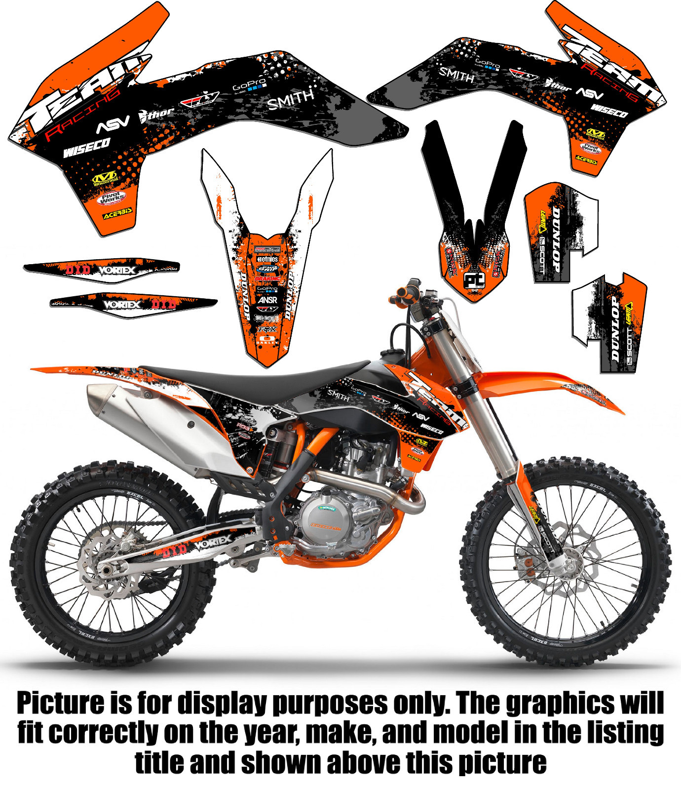 2001-2002 KTM EXC 125 200 250 300 380 400 520 GRAPHICS SET DECO DECALS STICKERS