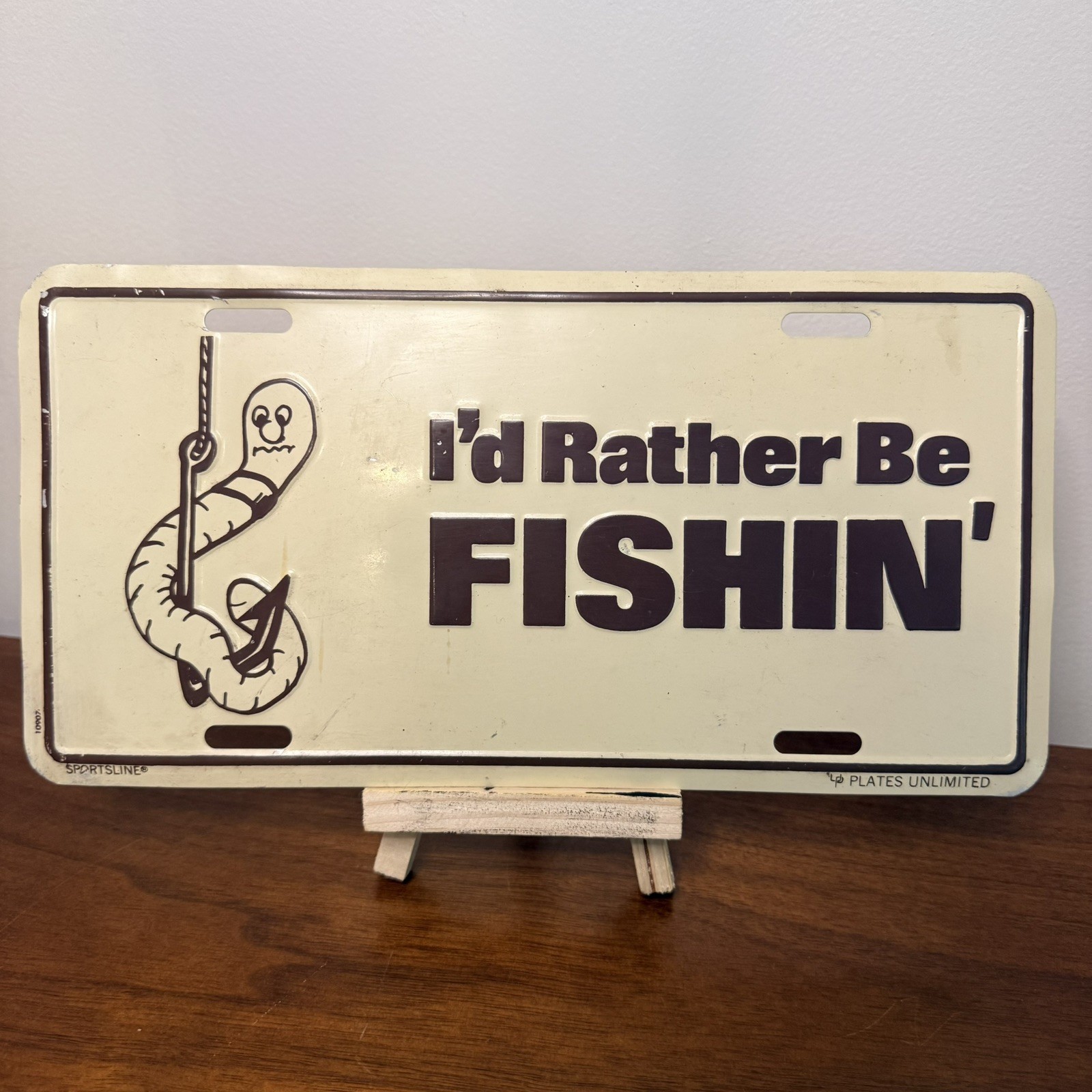 Vintage I’d Rather Be Fishin’ Vanity License Plate Truck Van RV 80’s Worm 