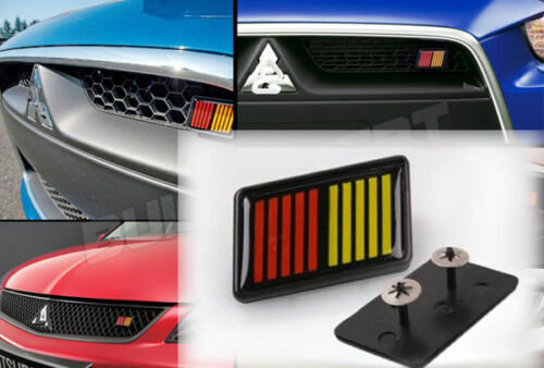 JDM NEW BLACK/RED/YELLOW 2-TONE RALLIART Grill Badge Front FOR MITSUBISHI