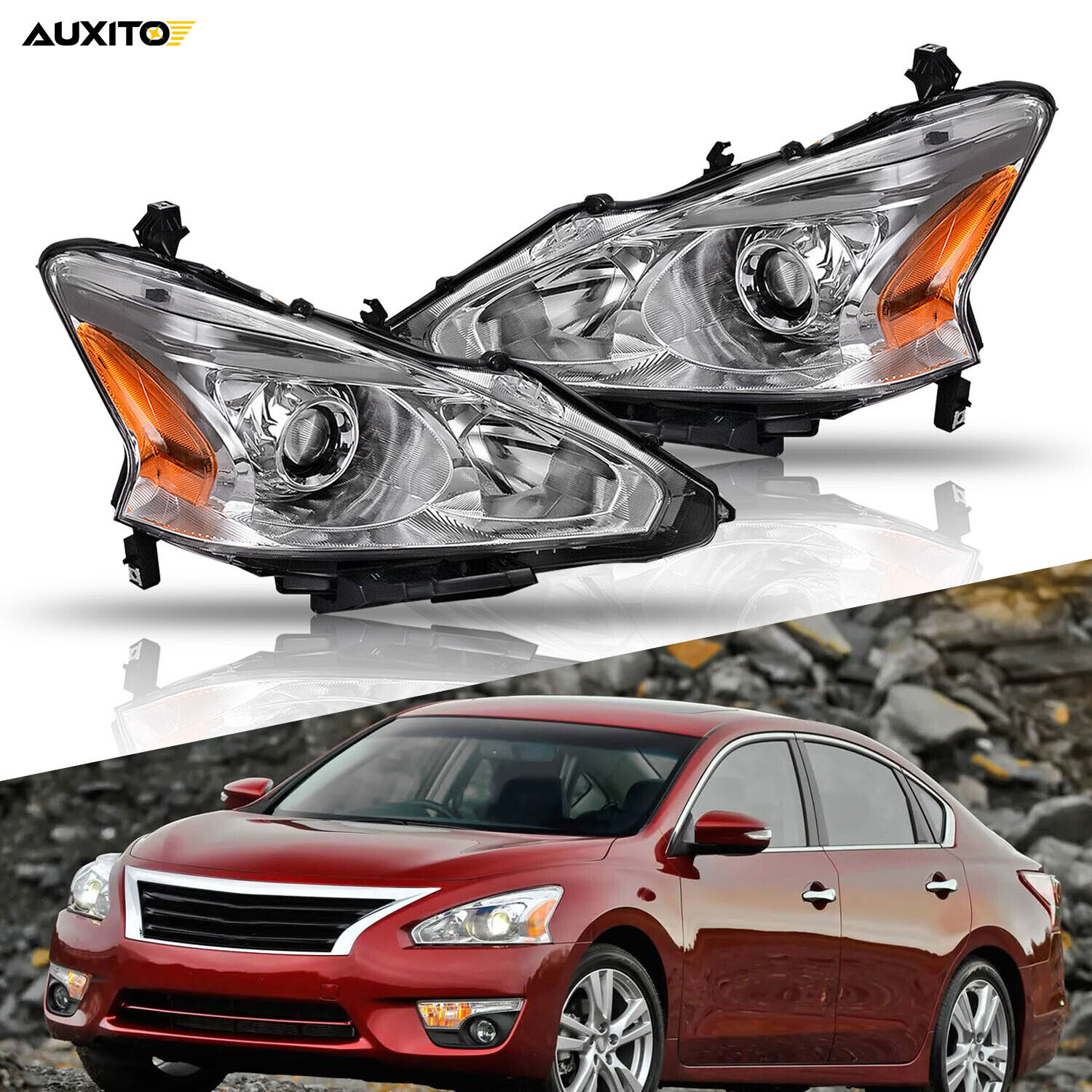 Headlights Assembly For Nissan Altima 2013-2015 Sedan Chrome Left+ Right Side US